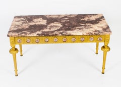 Vintage French Giltwood & Marble Top Coffee Table Limoges Plaques 20th Century