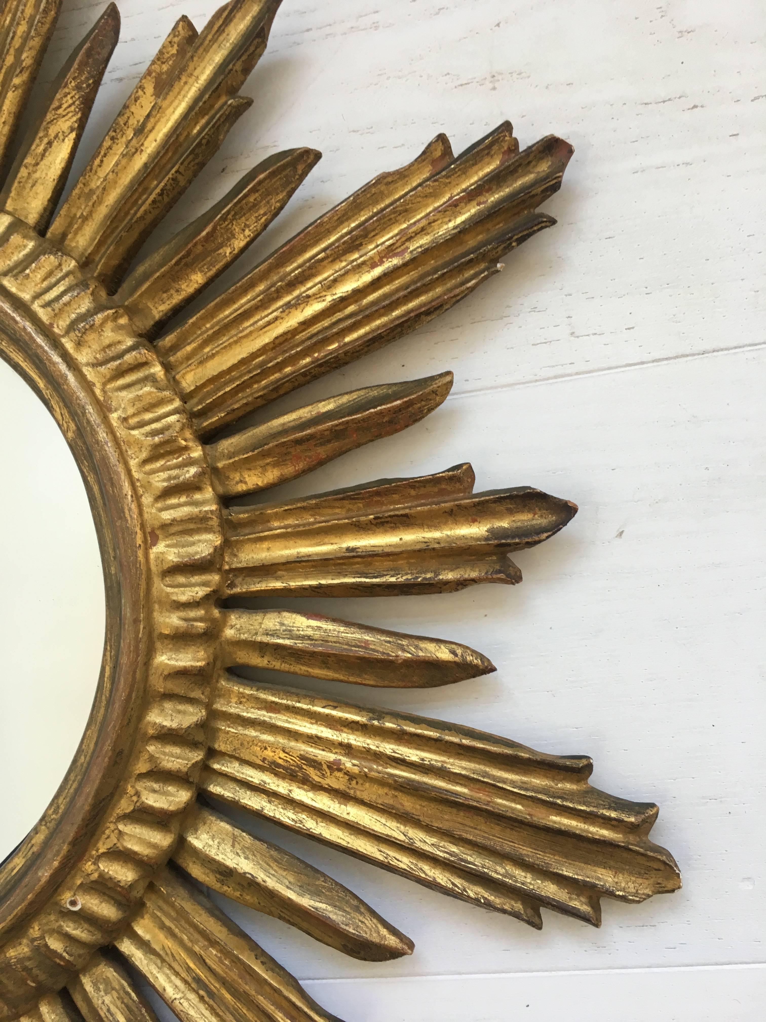 Vintage French Giltwood Sunburst Mirror In Fair Condition For Sale In West Sussex, GB
