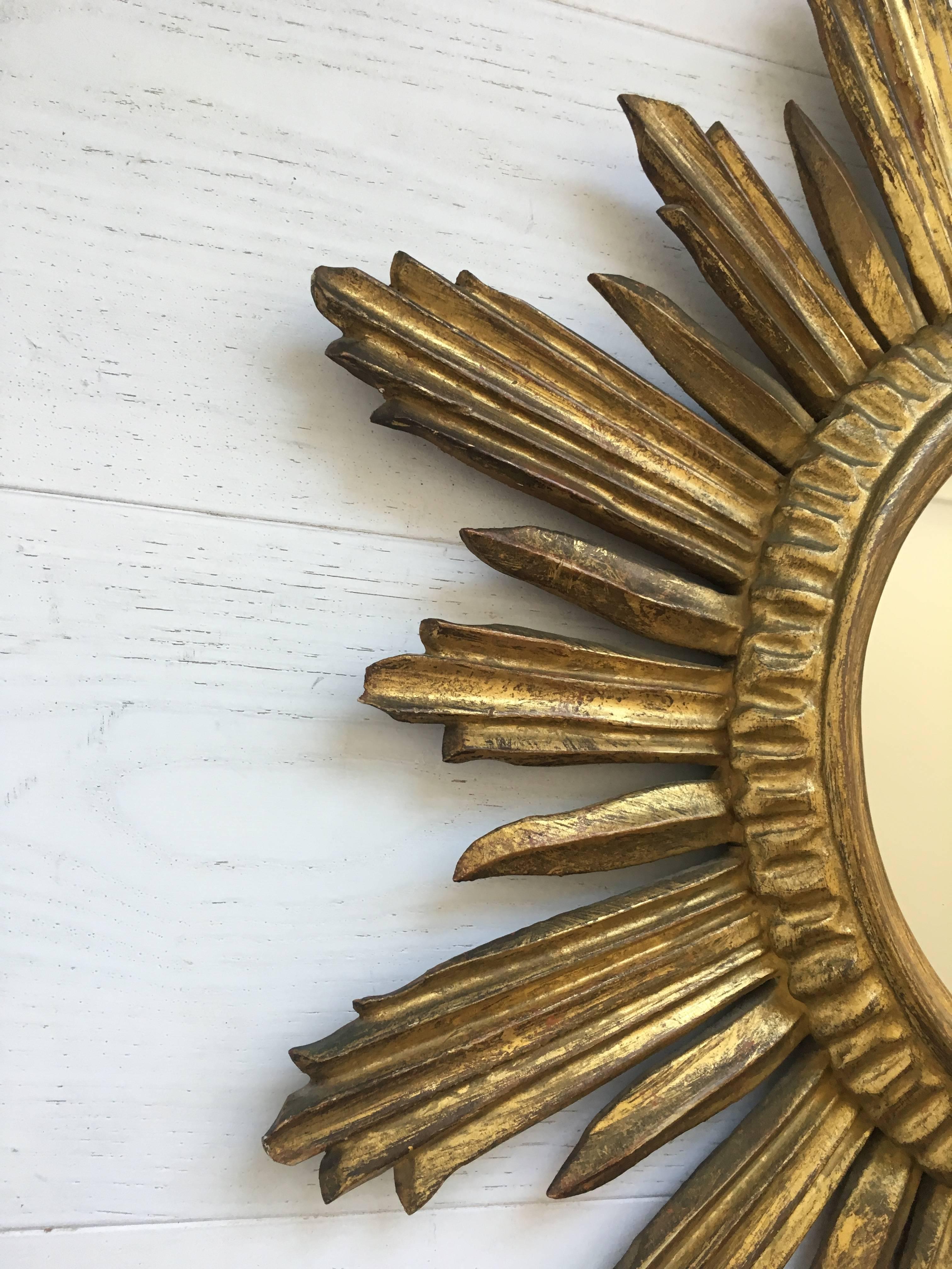 Mid-20th Century Vintage French Giltwood Sunburst Mirror For Sale