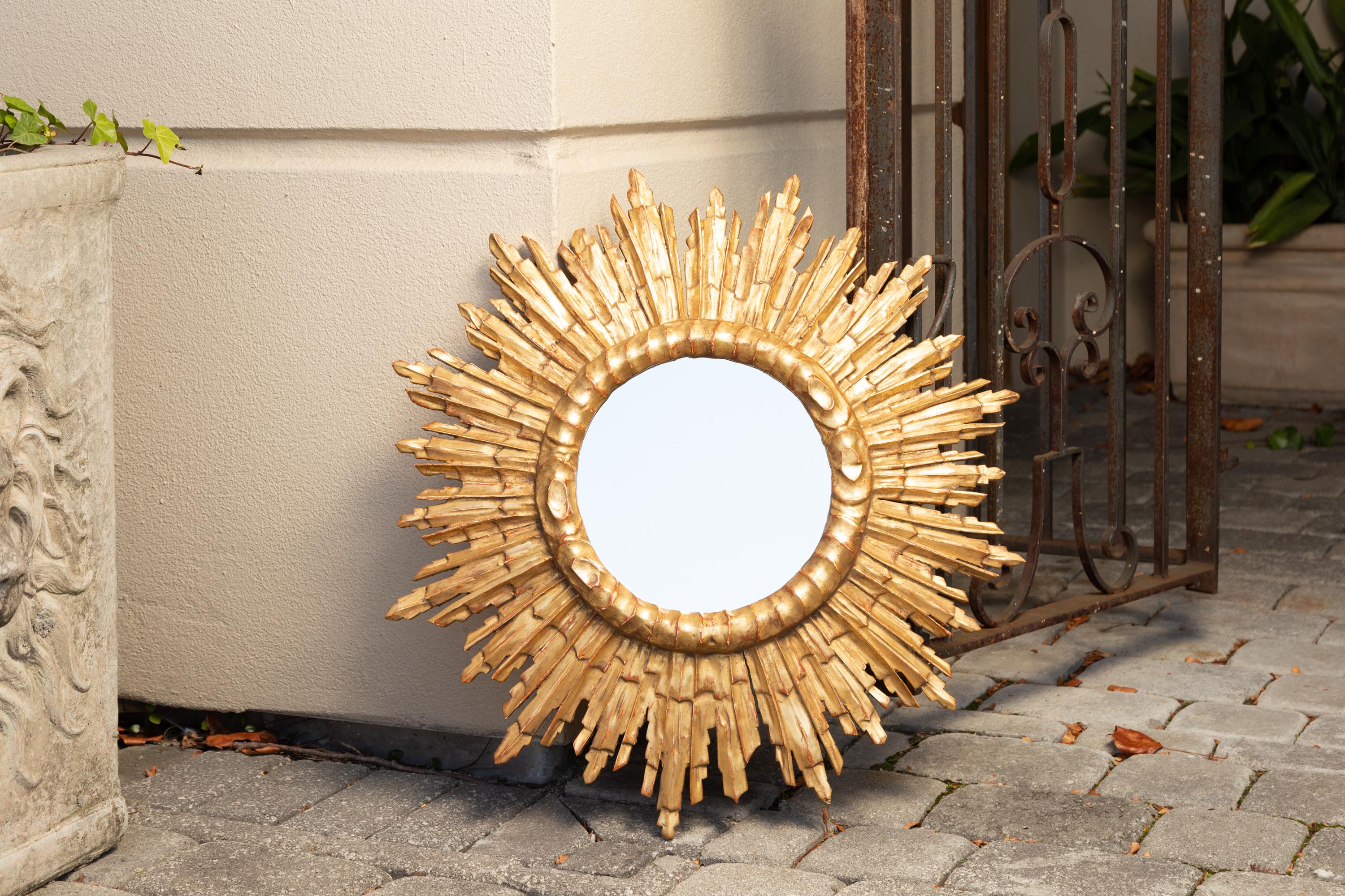 Vintage French Giltwood Sunburst Mirror with Cloudy Frame, circa 1950 10