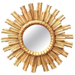 Vintage French Giltwood Sunburst Mirror with Layered Sunrays, circa 1960