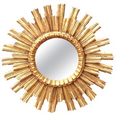 Vintage French Giltwood Sunburst Mirror with Layered Sunrays, circa 1960