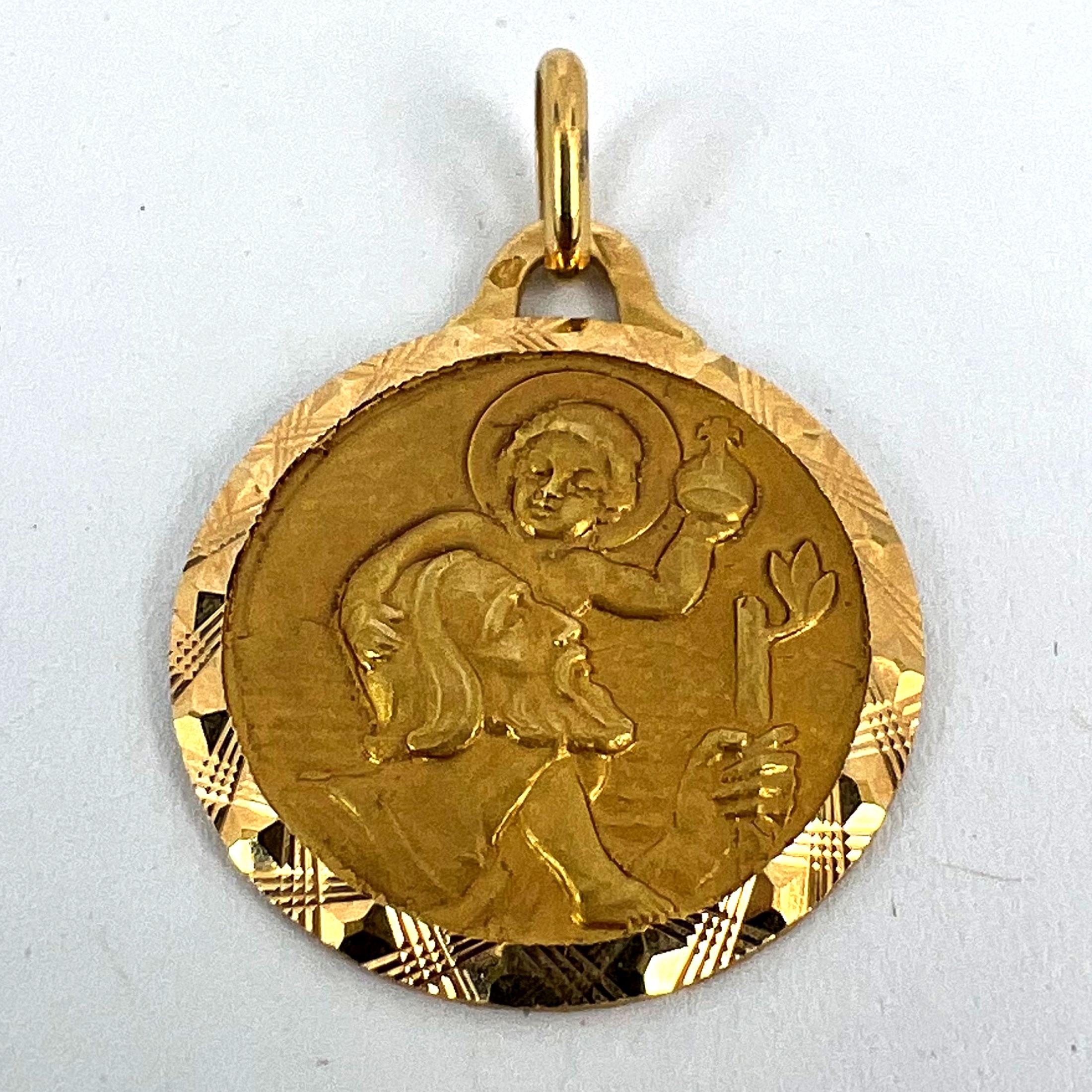 Pendentif breloque St Christopher français Girard en or jaune 18 carats en vente 9