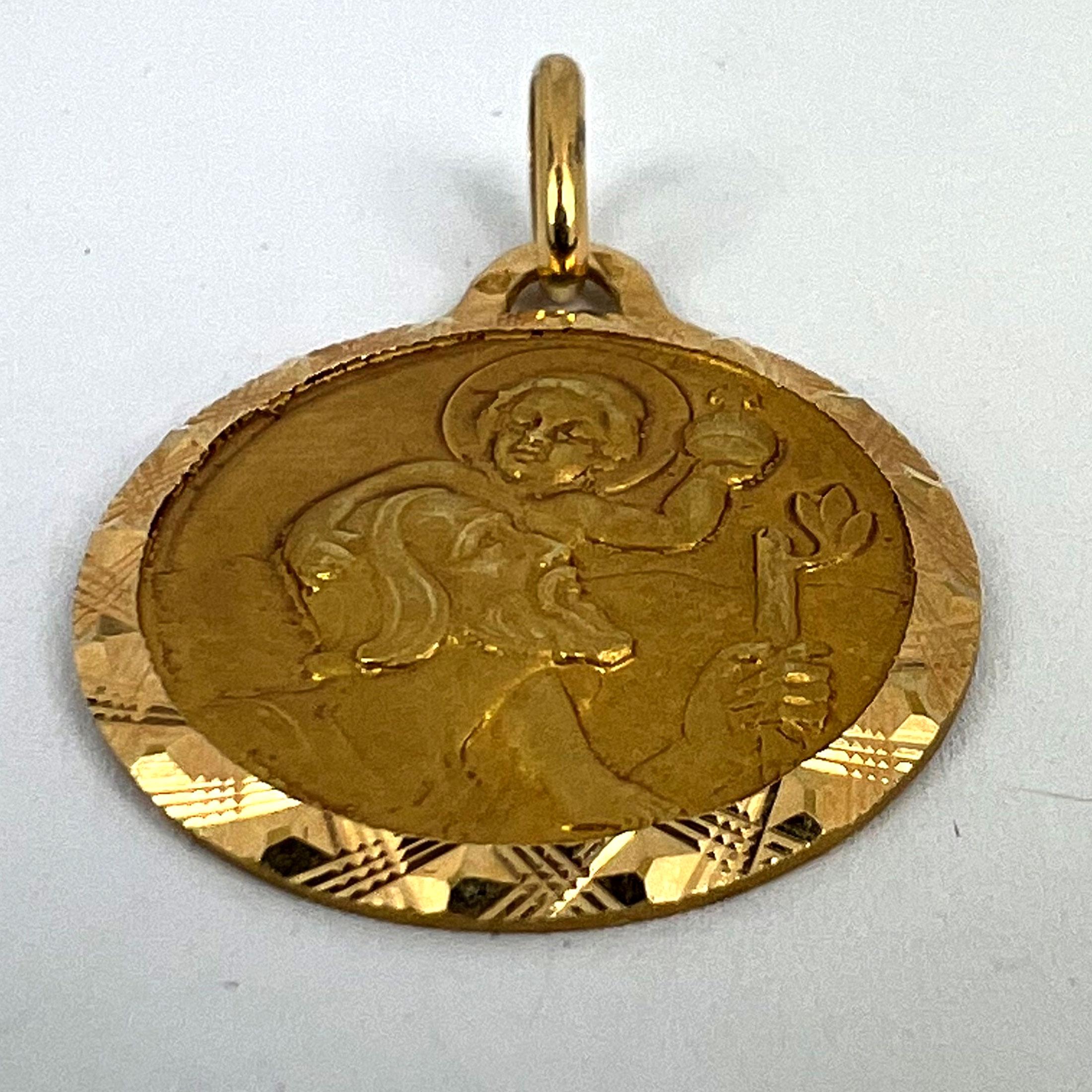 Pendentif breloque St Christopher français Girard en or jaune 18 carats en vente 10