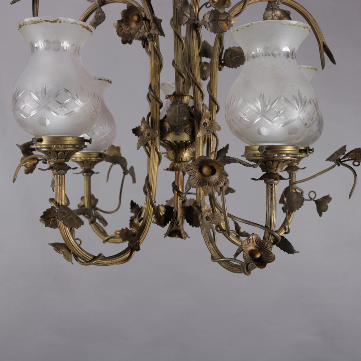 Vintage French Git Metal Foliate Flower and Vine Form 5-Light Chandelier 2