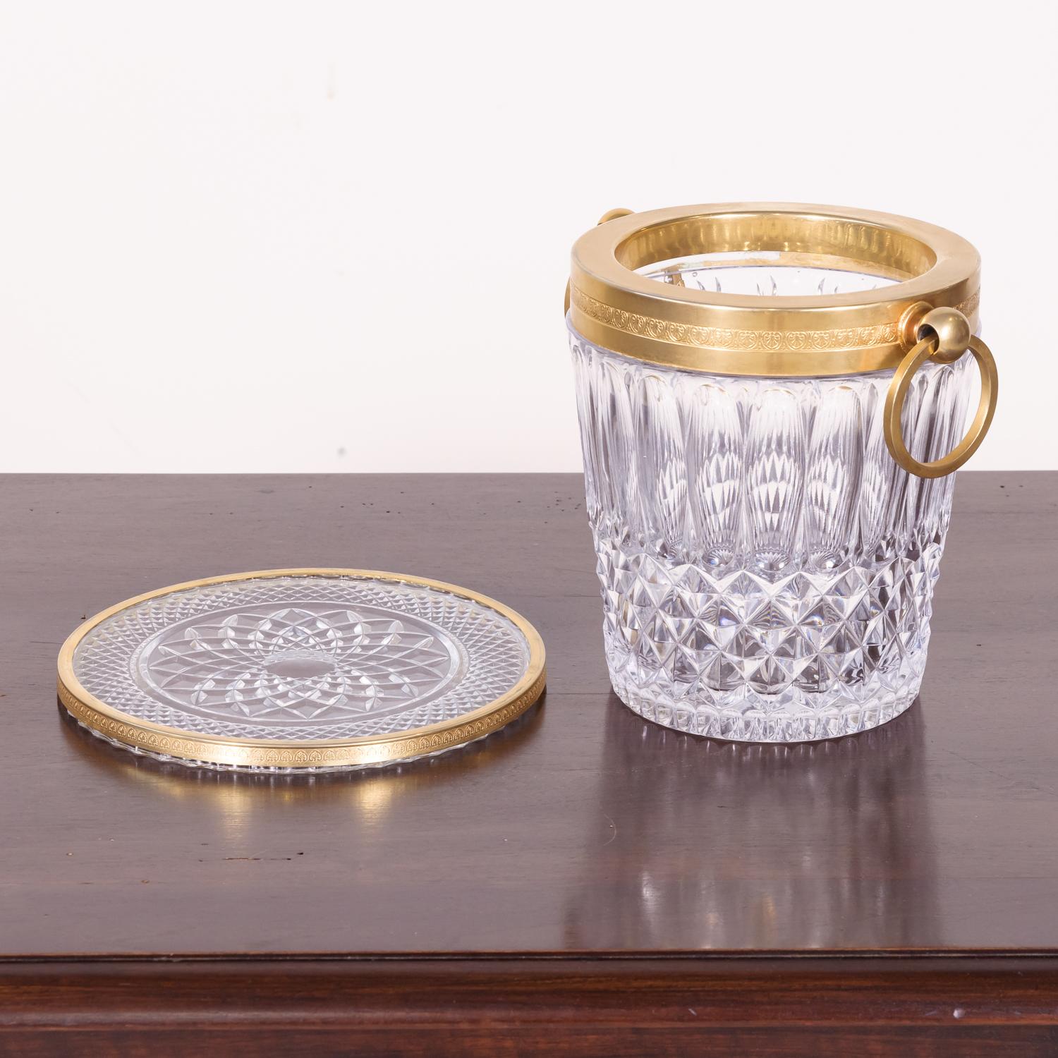 Vintage French Glass and Brass Champagne Bucket with Tray 4