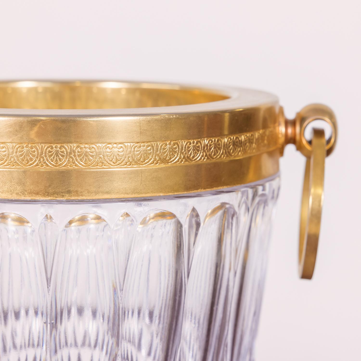 Vintage French Glass and Brass Champagne Bucket with Tray 1