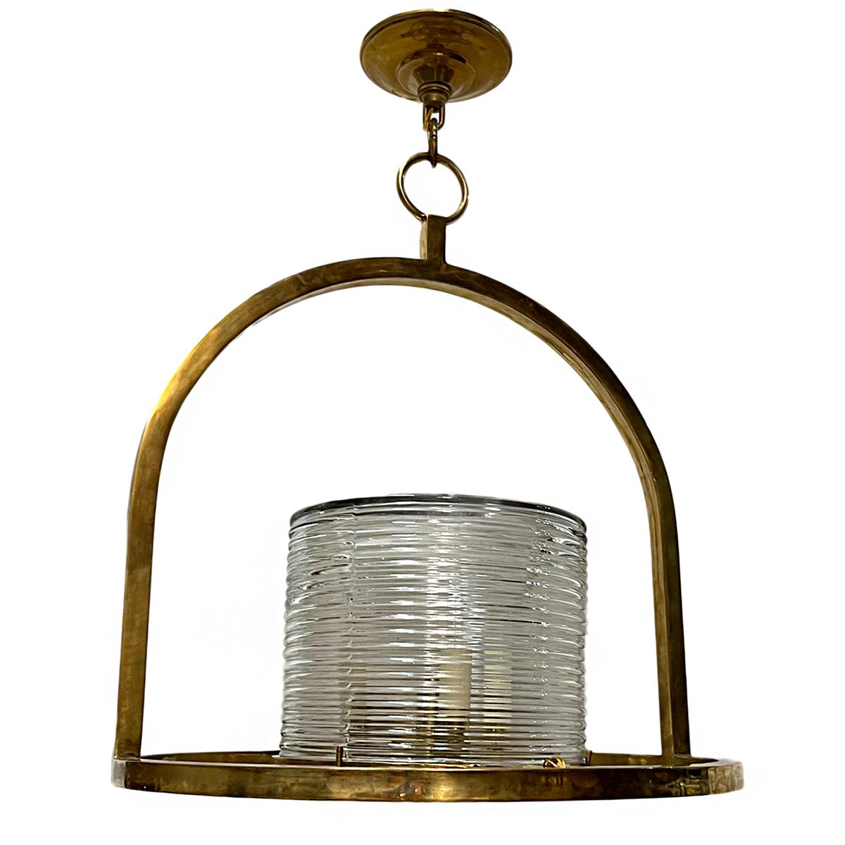 A circa 1960's French polished bronze lantern with 3 lights.

Measurements:
Diameter: 19