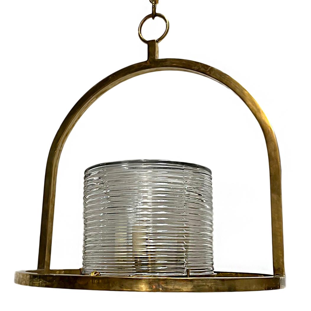 Gilt Vintage French Glass and Bronze Lantern For Sale