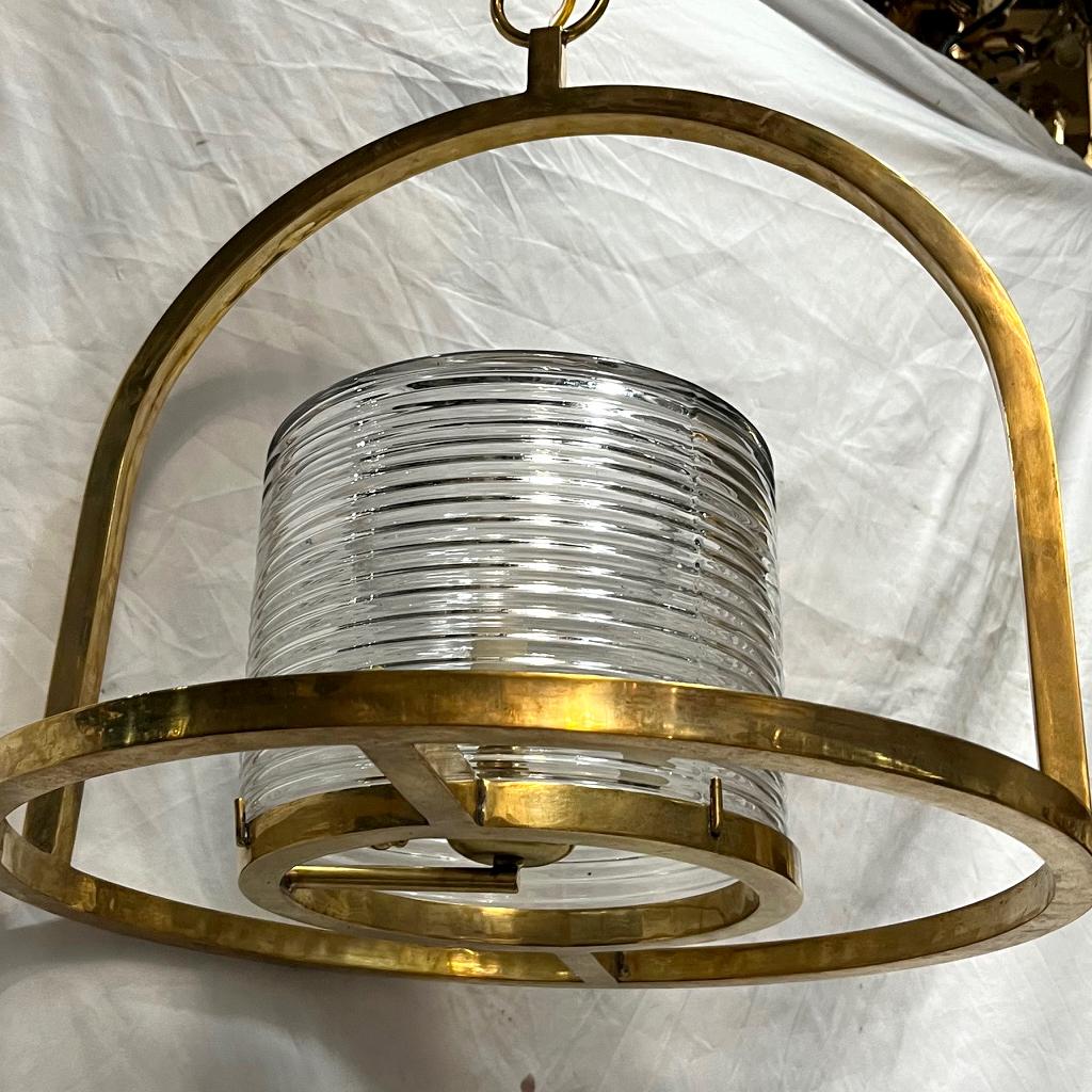 Mid-20th Century Vintage French Glass and Bronze Lantern For Sale