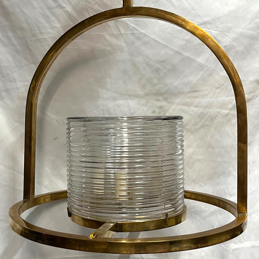 Vintage French Glass and Bronze Lantern For Sale 1