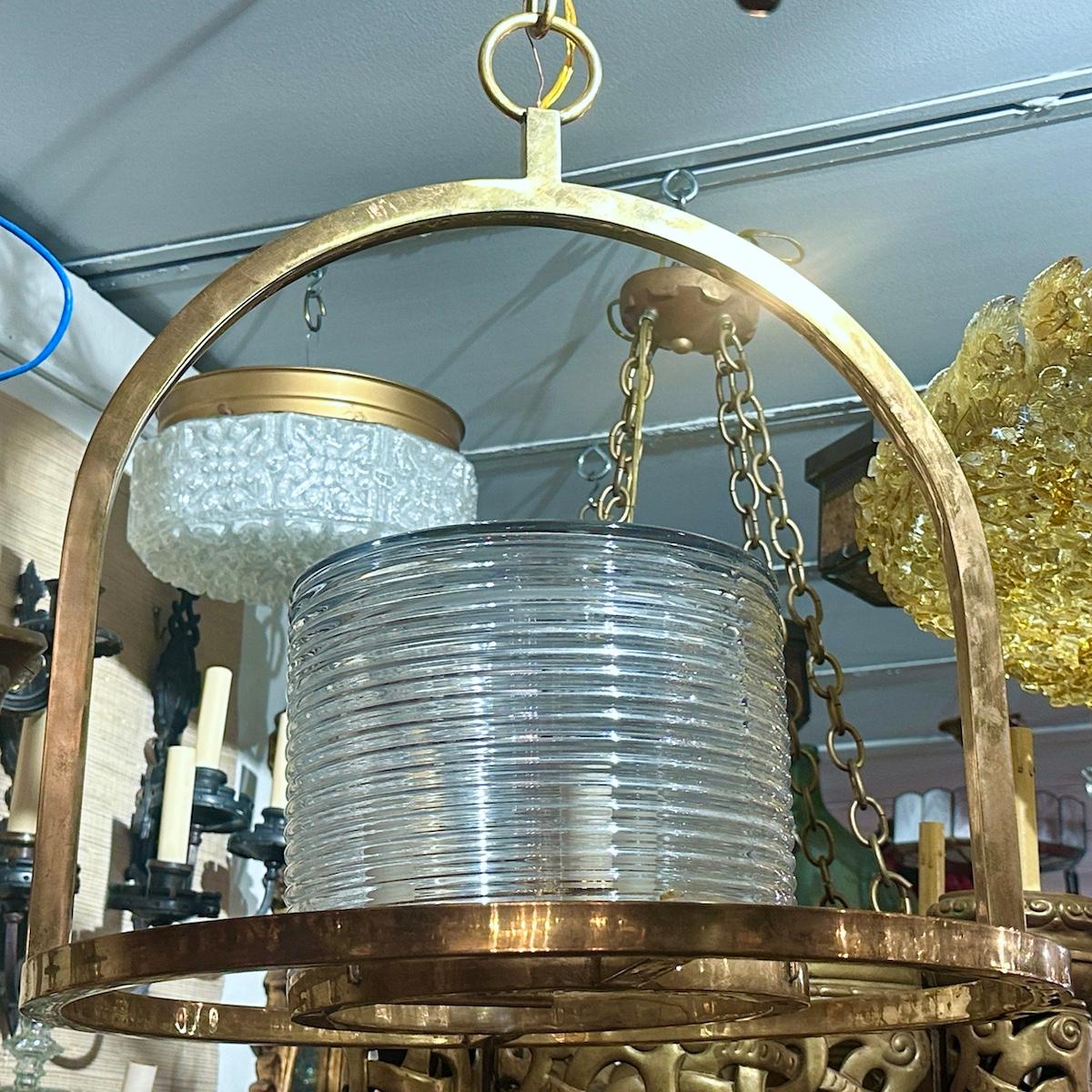 Vintage French Glass and Bronze Lantern For Sale 2
