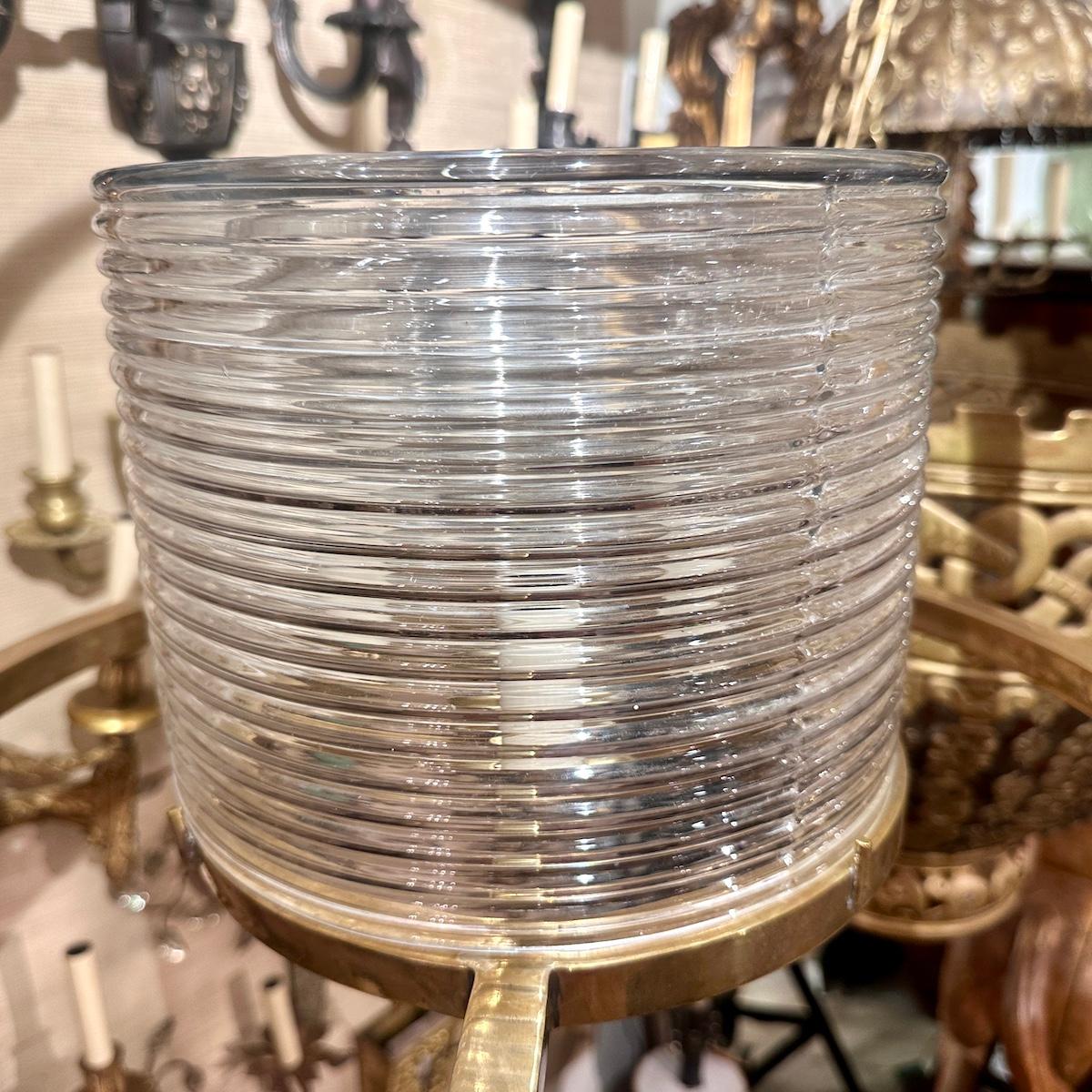 Vintage French Glass and Bronze Lantern For Sale 3
