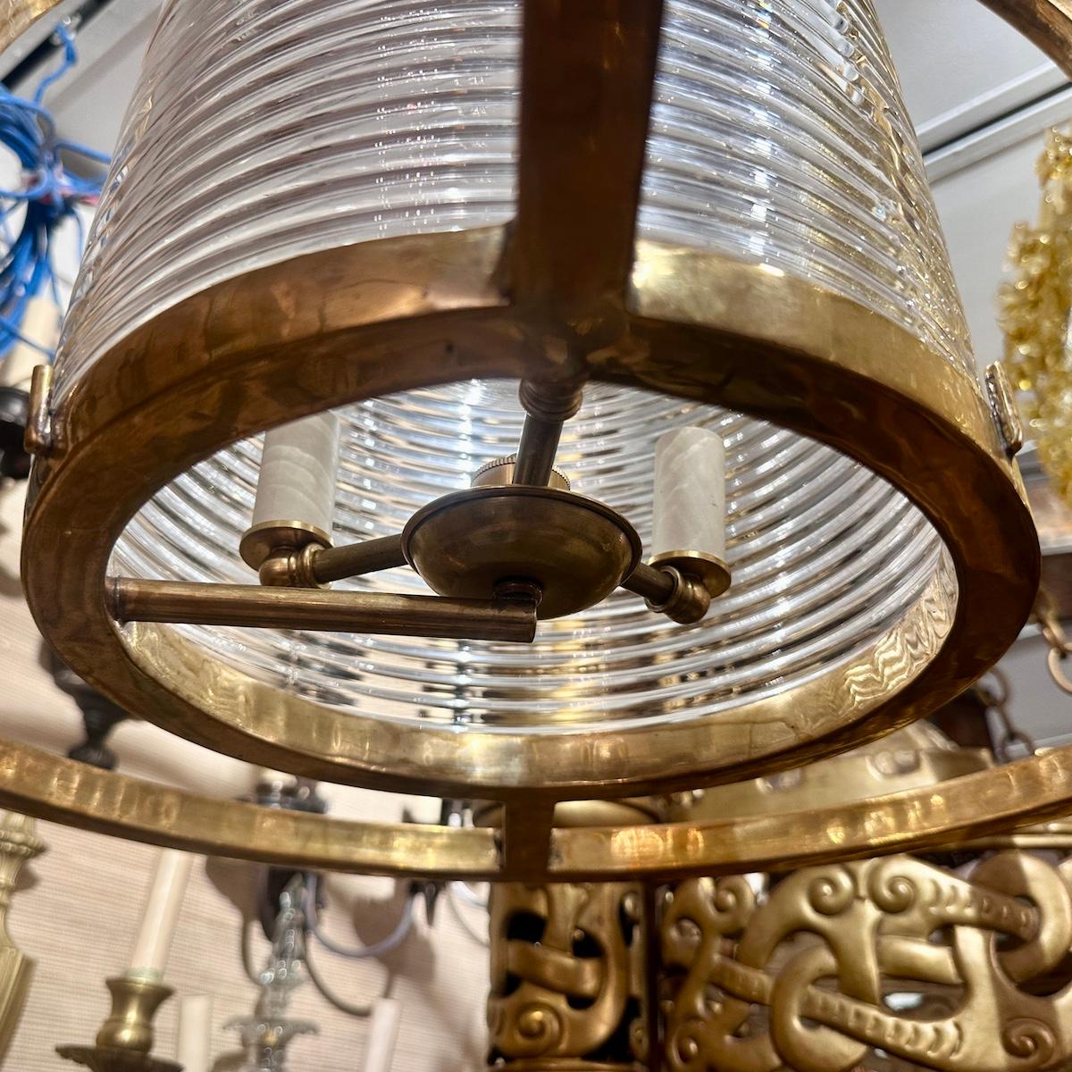 Vintage French Glass and Bronze Lantern For Sale 4