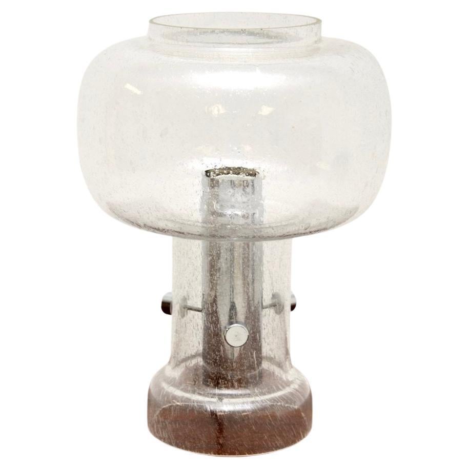 Lámpara de mesa francesa vintage de cristal y cromo
