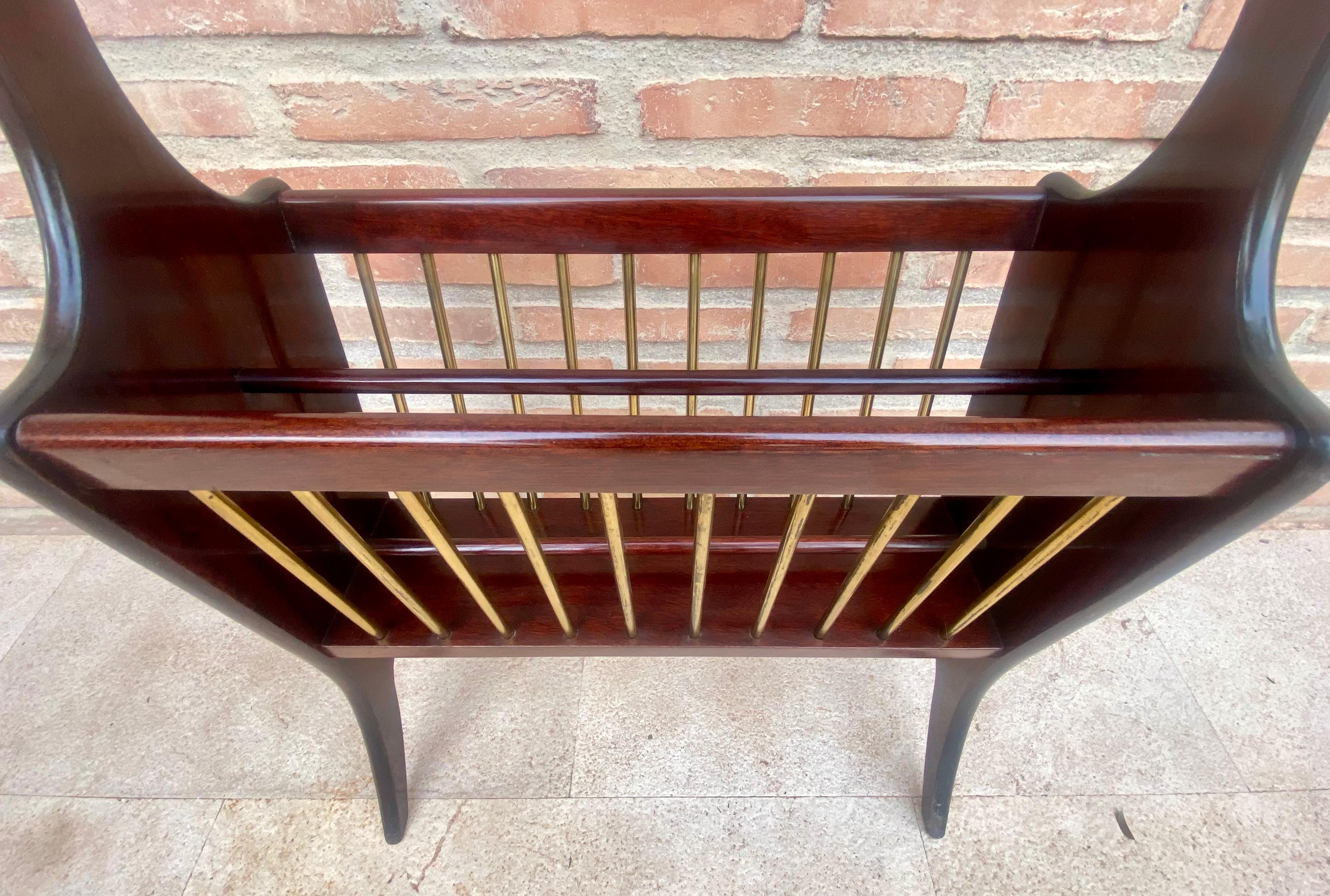 Vintage French Glass and Wood Folio Stand Magazine Rack, 1950s For Sale 1