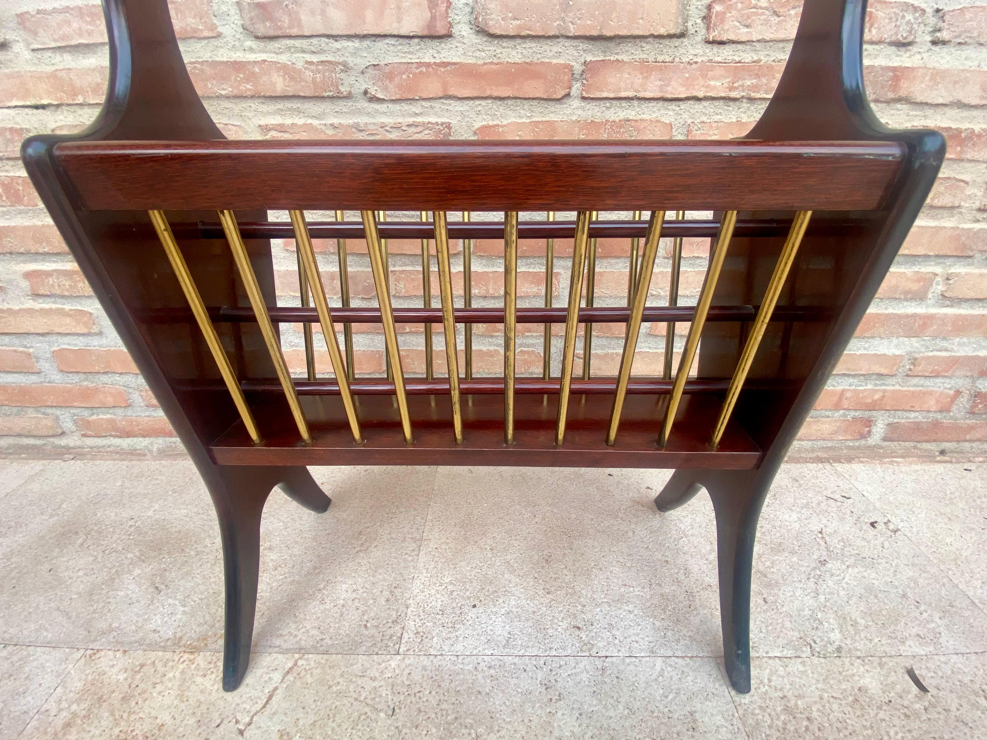 Vintage French Glass and Wood Folio Stand Magazine Rack, 1950s For Sale 2