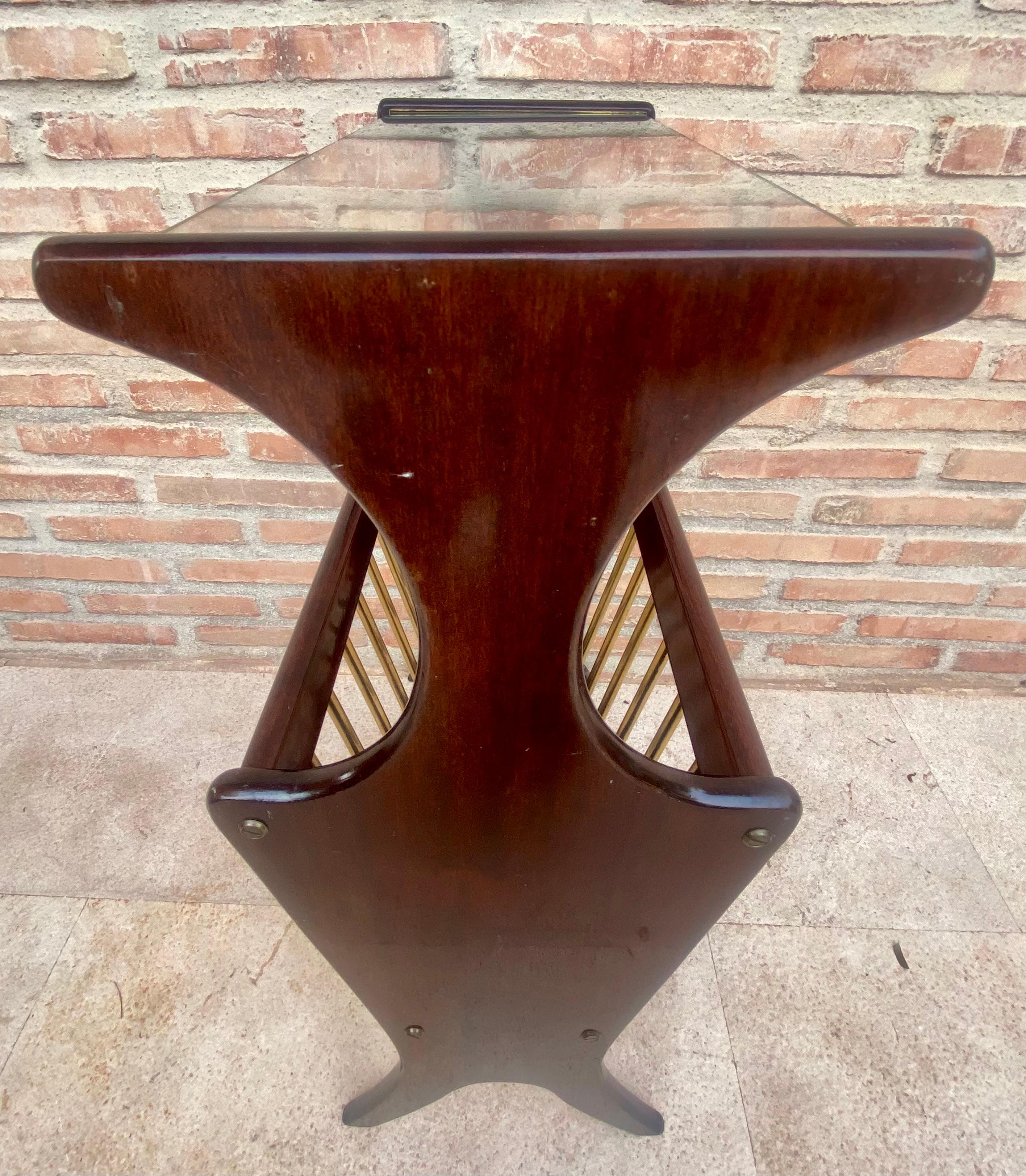 Vintage French Glass and Wood Folio Stand Magazine Rack, 1950s For Sale 4