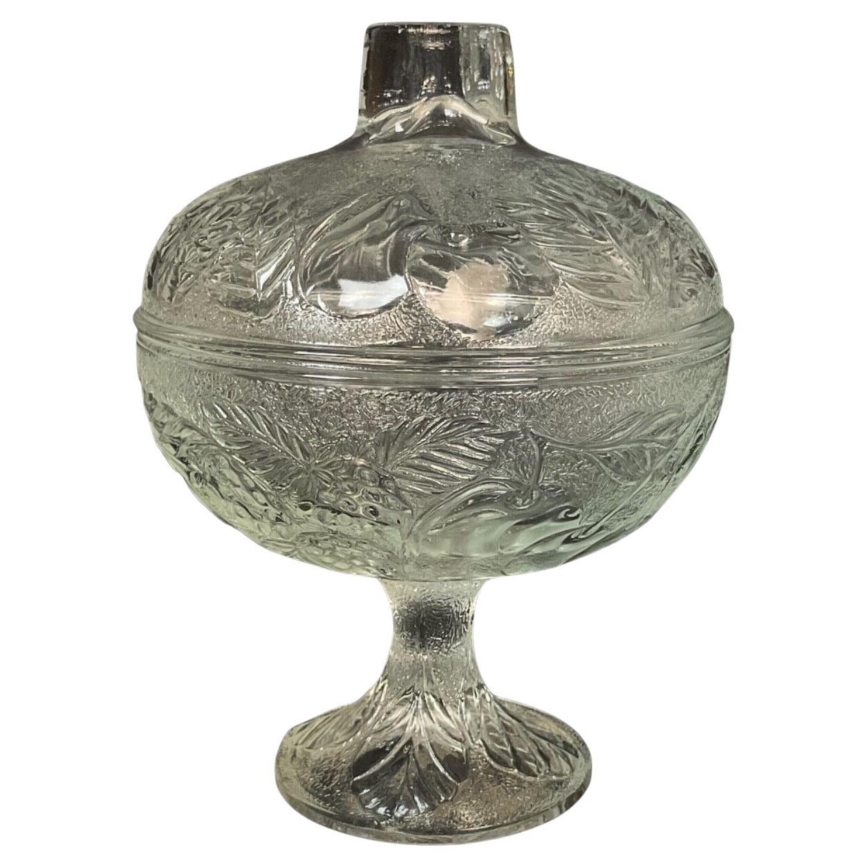 Bonbonnière francese d'epoca in vetro con decorazioni floreali e di frutta - 2Y596 in vendita