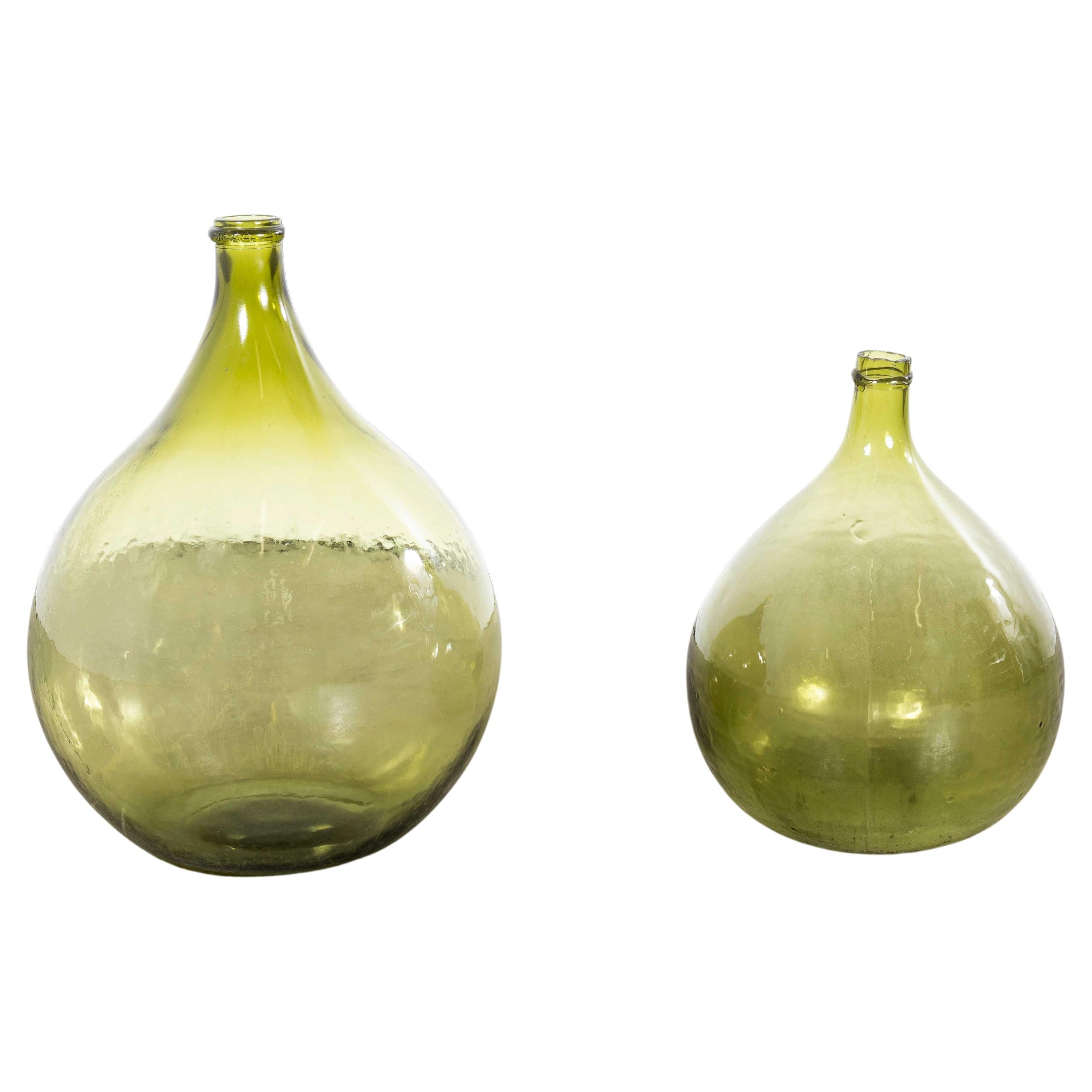 Vintage French Glass Demijohns - Pair (957.19) For Sale