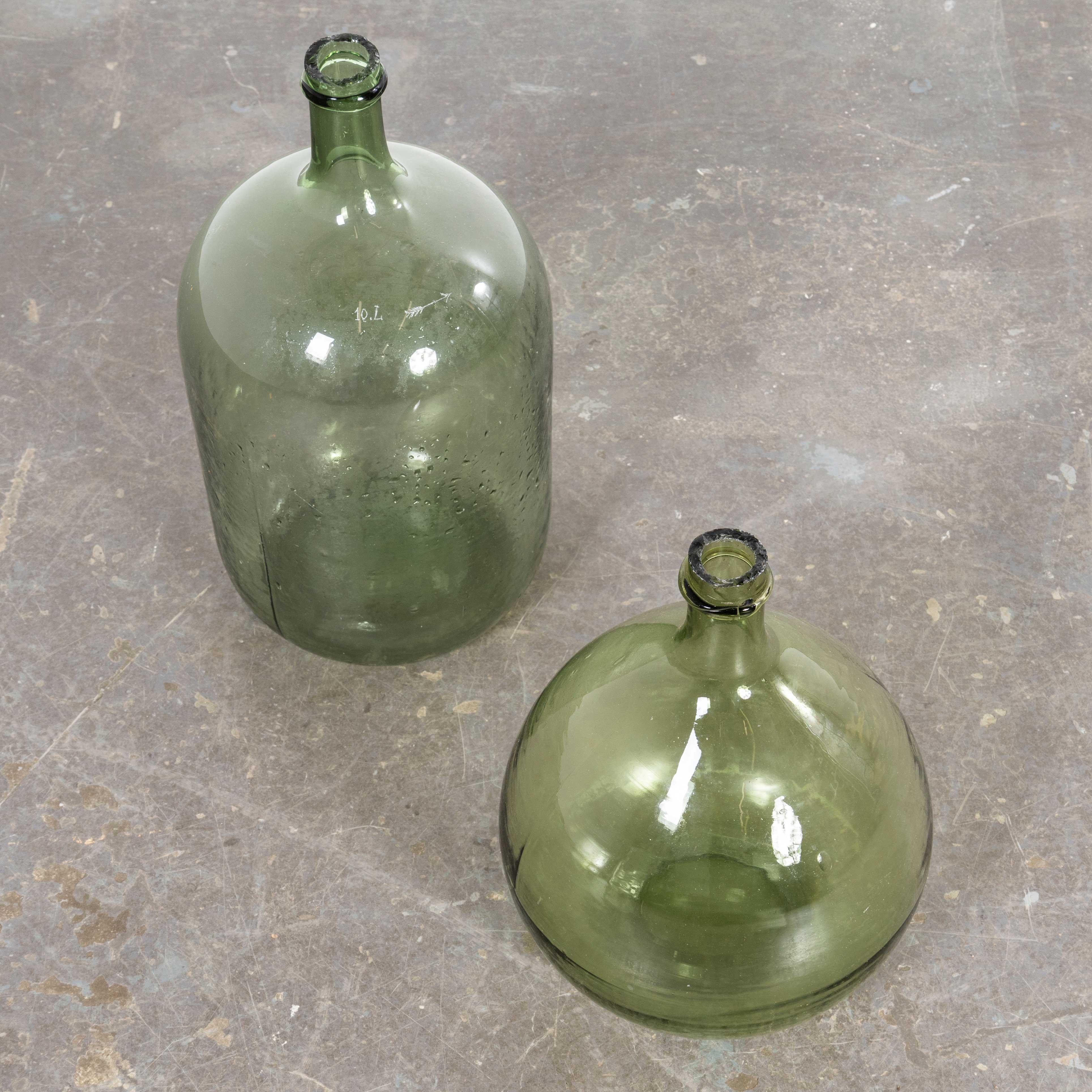 20th Century Vintage French Glass Demijohns - Pair (957.20) For Sale