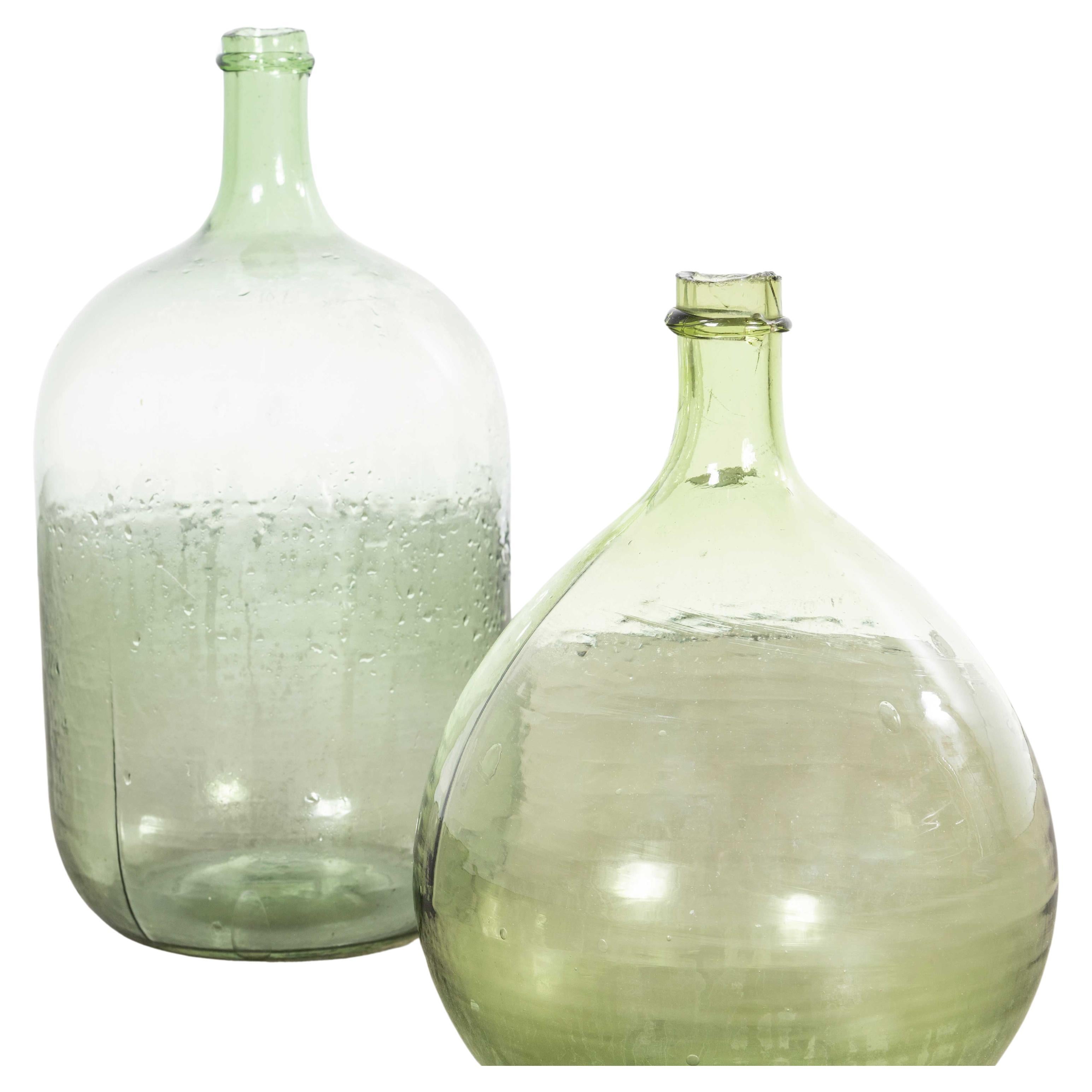 Vintage French Glass Demijohns - Pair (957.20) For Sale