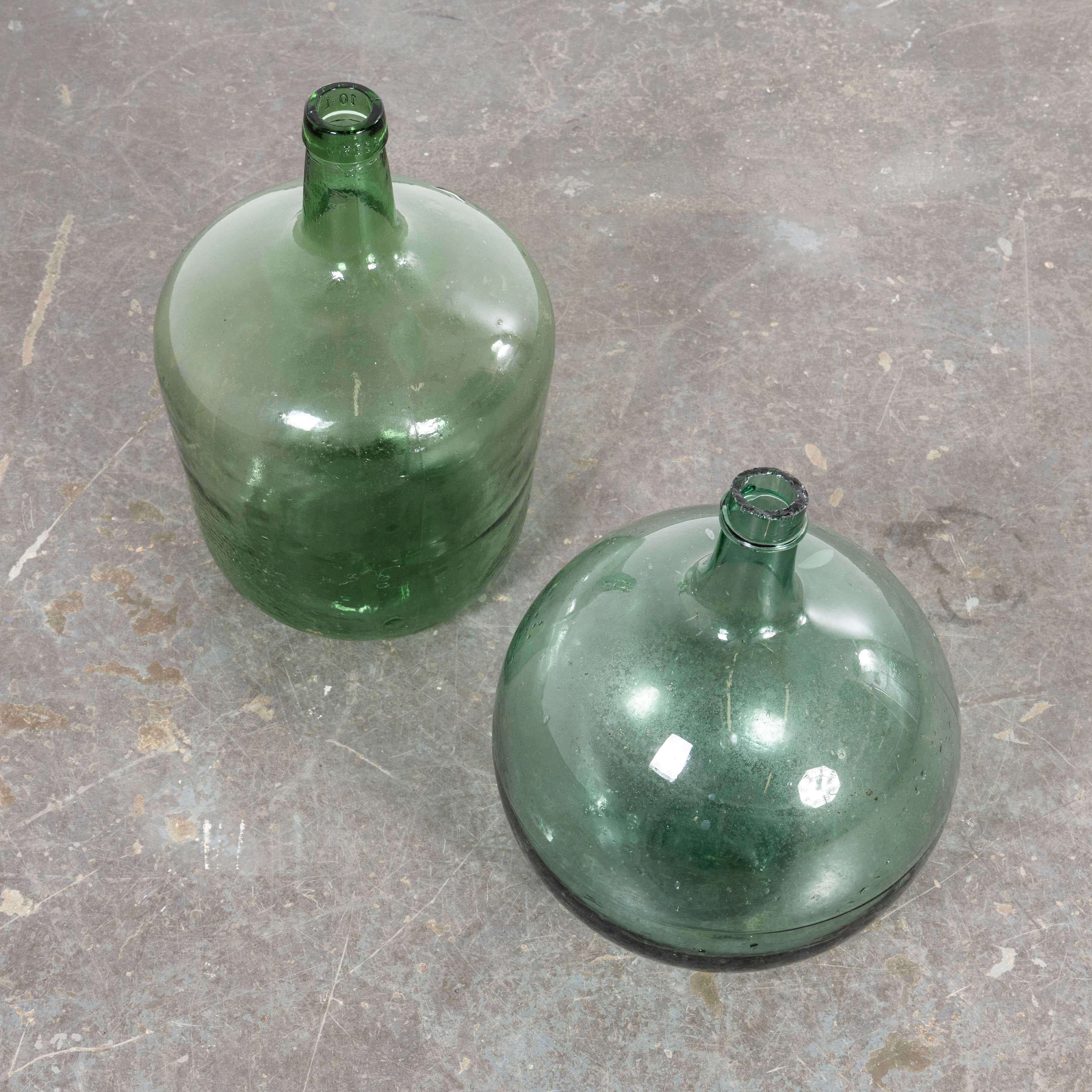 20th Century Vintage French Glass Demijohns - Pair (957.23) For Sale