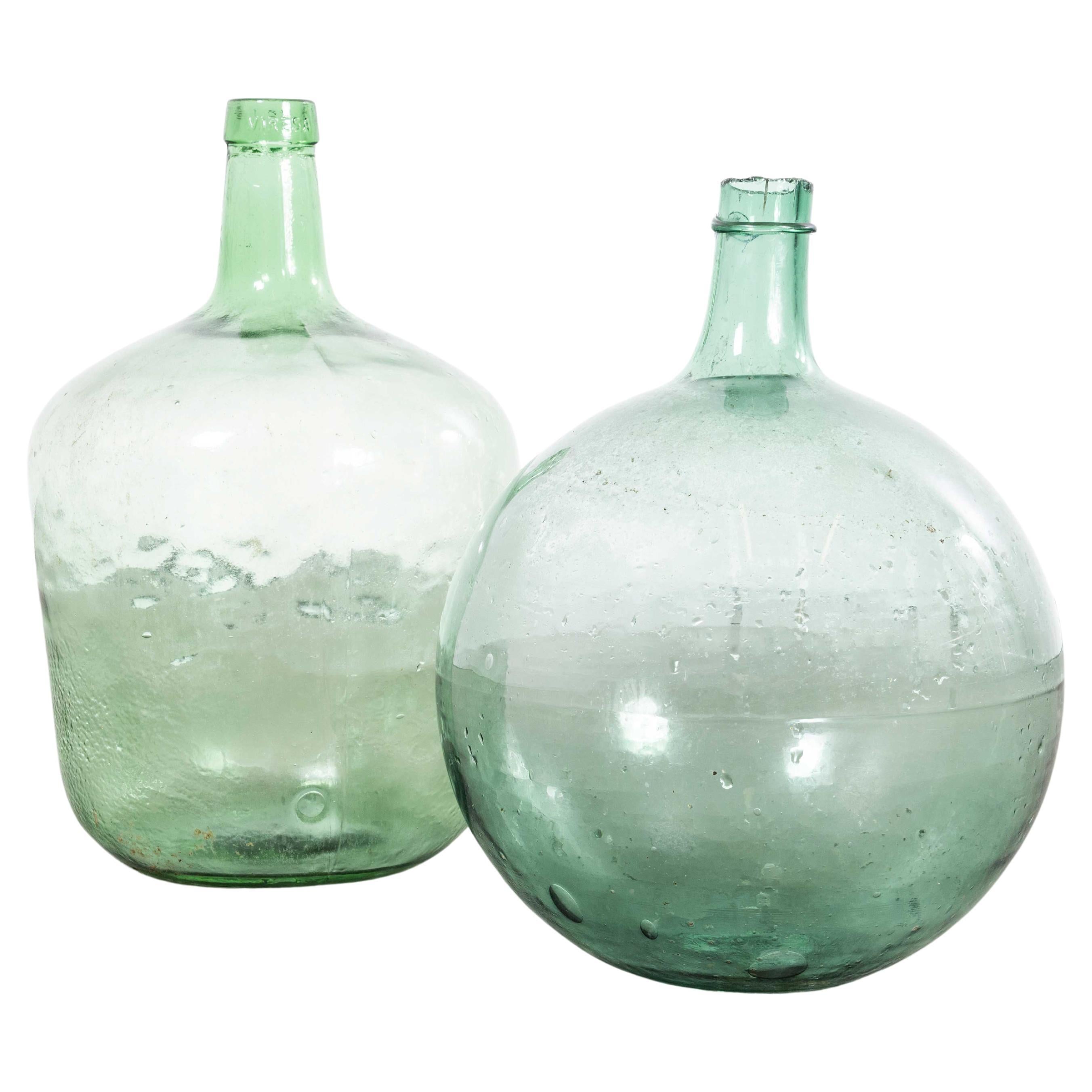 Vintage French Glass Demijohns - Pair (957.23) For Sale