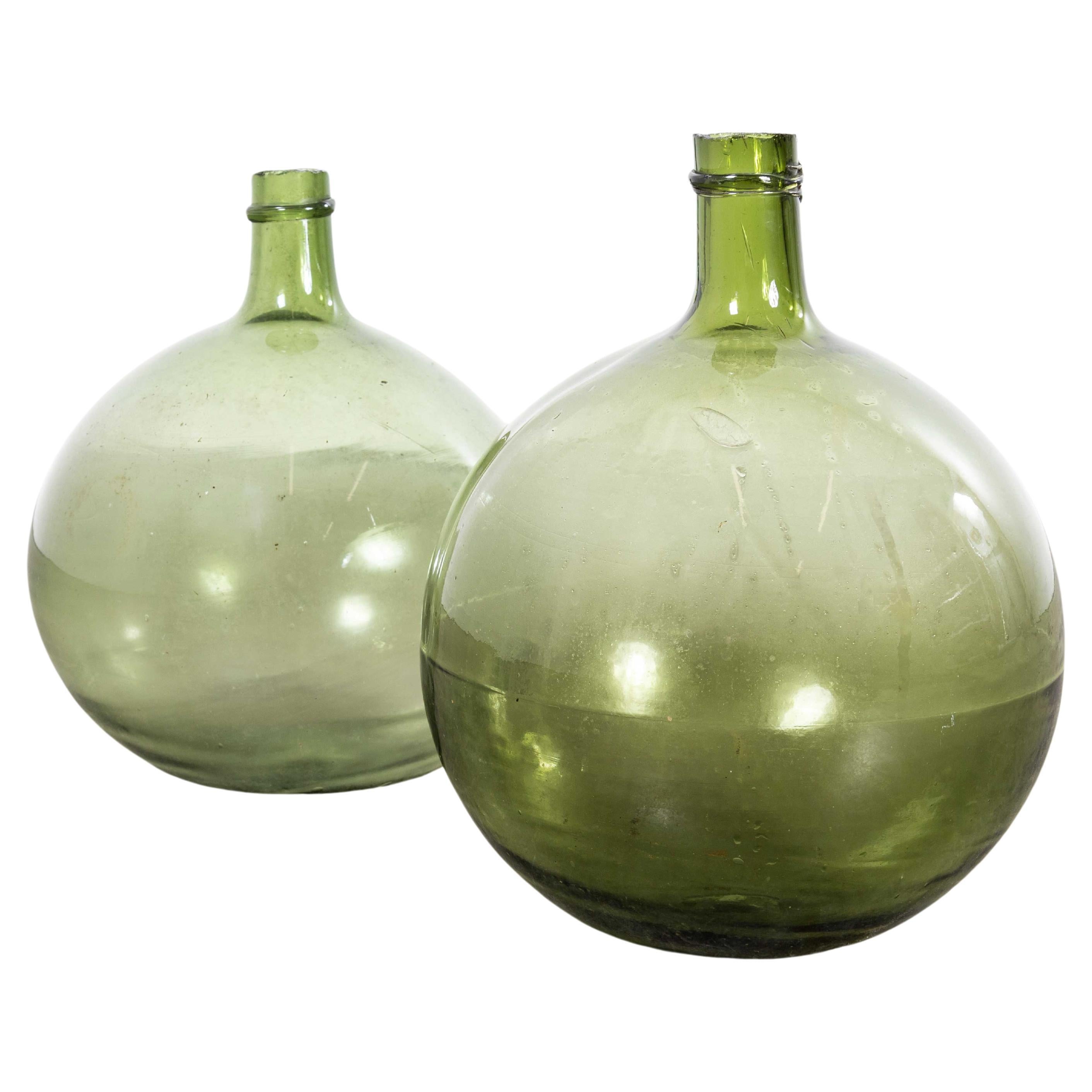 Vintage French Glass Demijohns - Pair (957.24) For Sale
