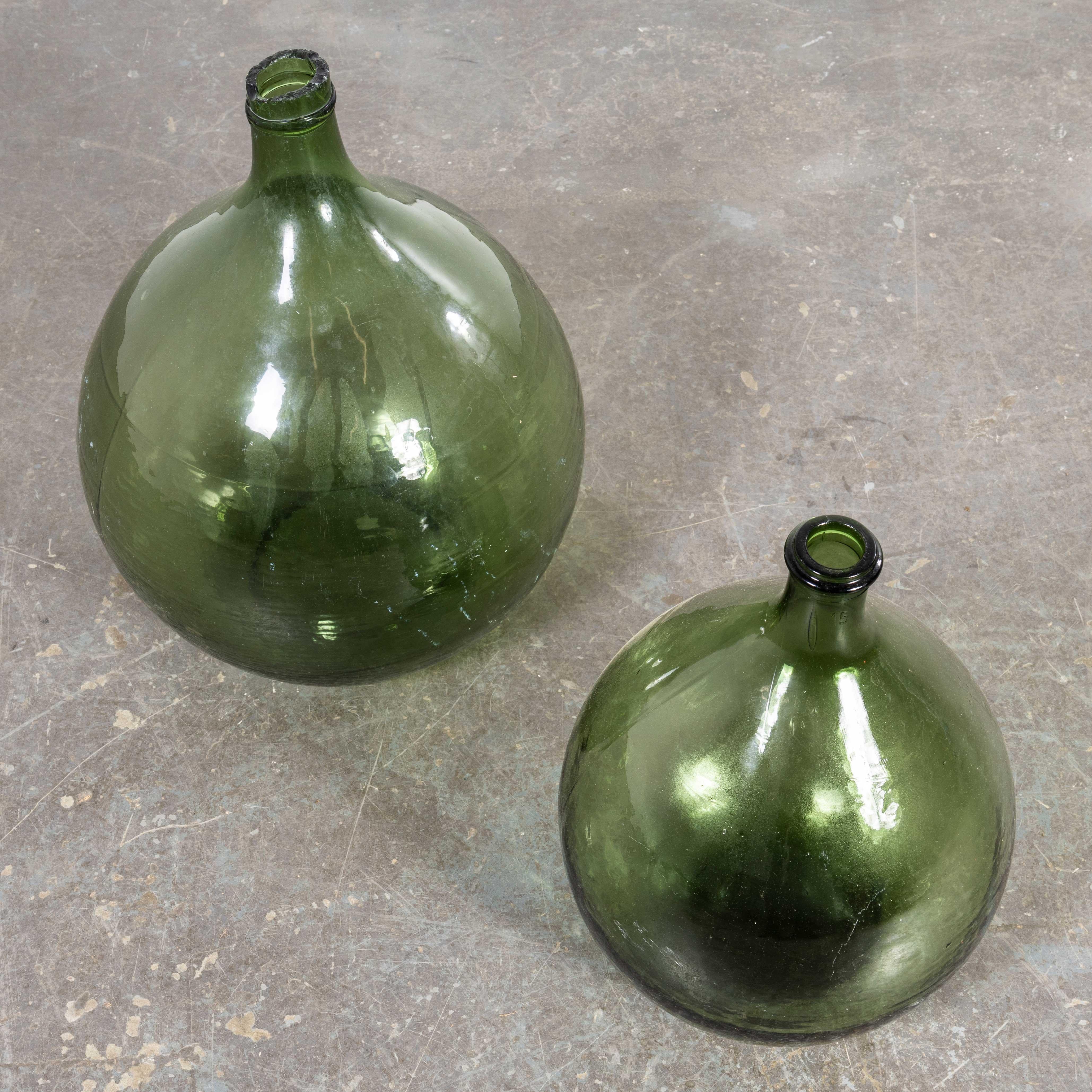 20th Century Vintage French Glass Demijohns - Pair (957.26) For Sale