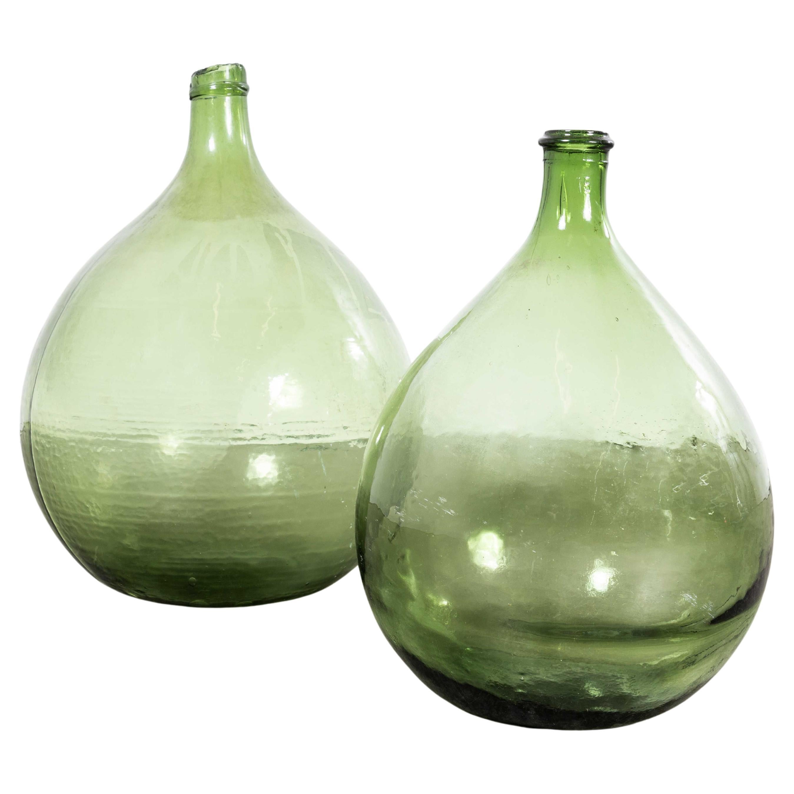 Vintage French Glass Demijohns - Pair (957.26) For Sale