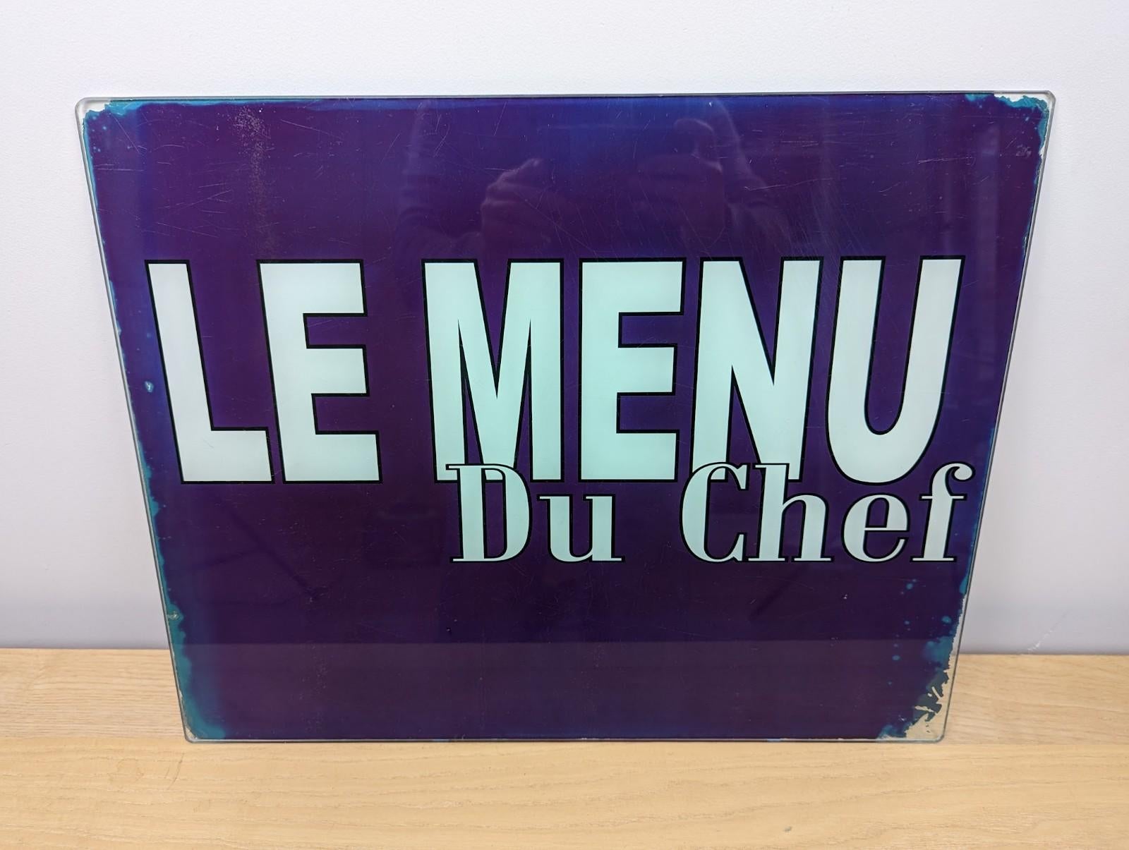 French Provincial Vintage French Glass 'Menu Du Jour' Restaurant Sign