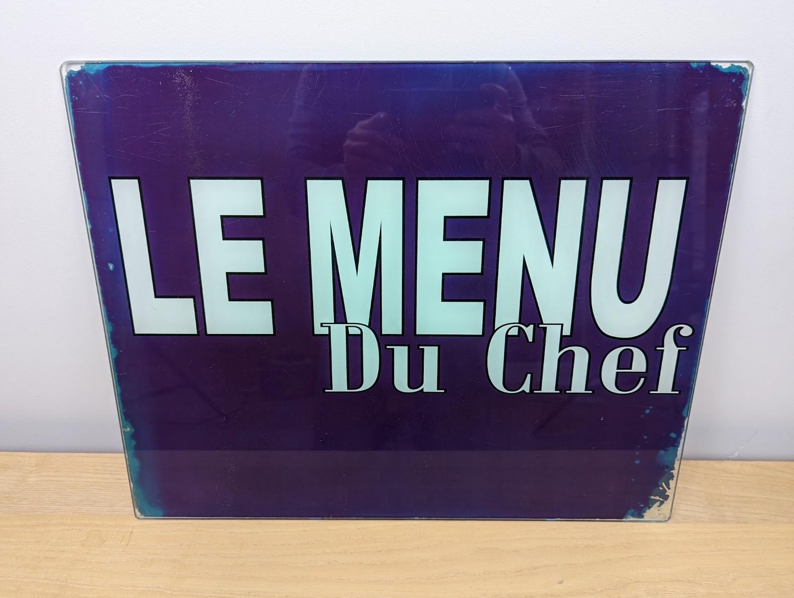 Painted Vintage French Glass 'Menu Du Jour' Restaurant Sign