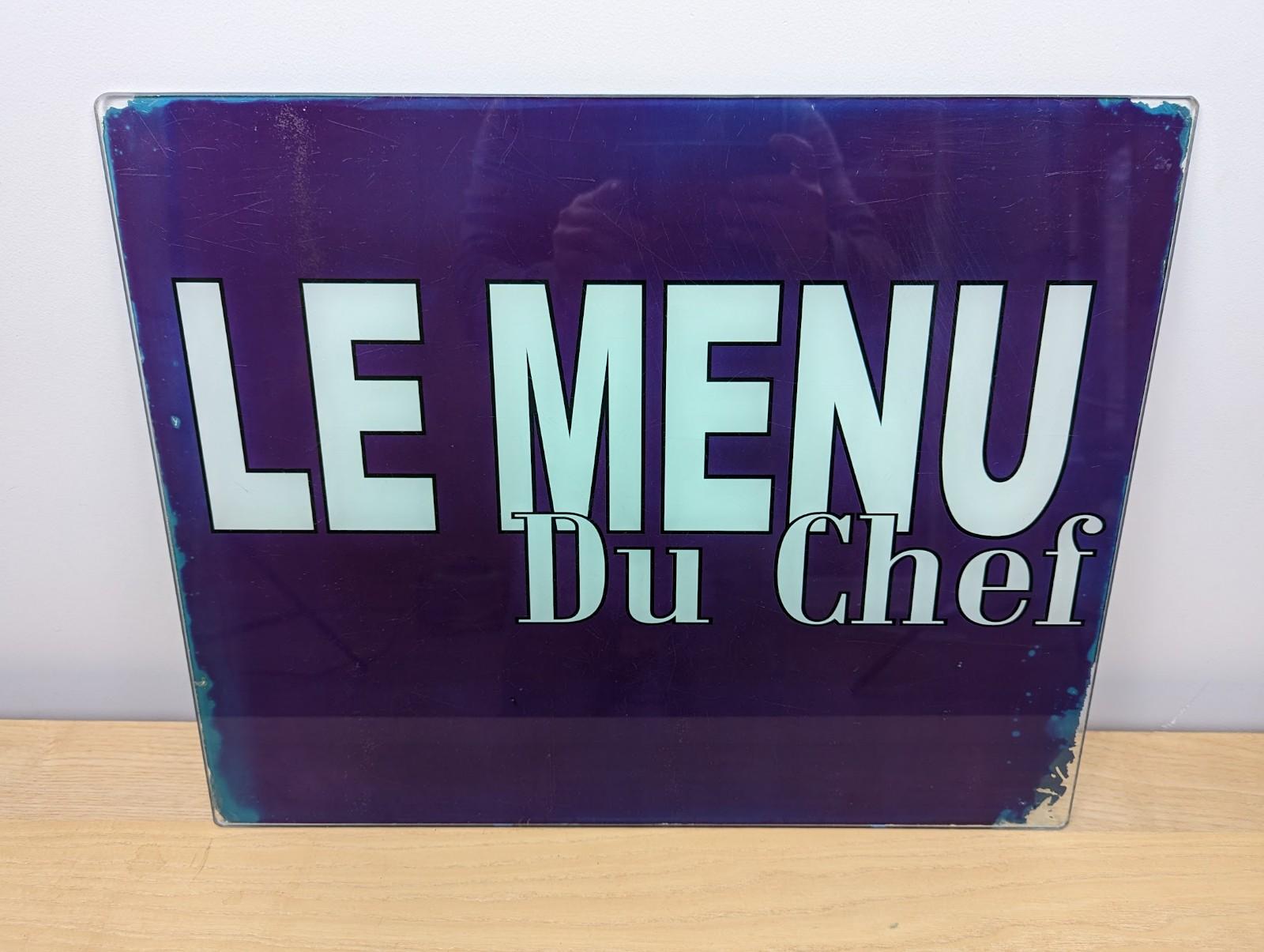 Vintage French Glass 'Menu Du Jour' Restaurant Sign In Good Condition In Tunbridge Wells, GB