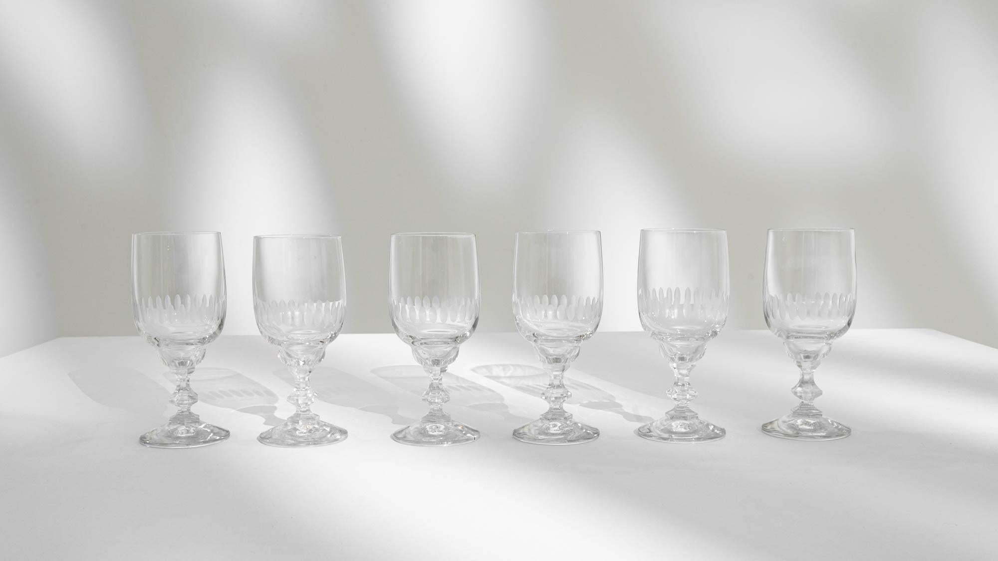 Cut Glass Vintage French Glassware, Set of Six
