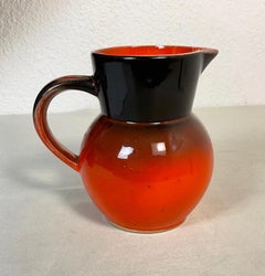 Vintage French Glazed Ceramic Pitcher / Carafe, Earth Tones, 1960s - 2Y616