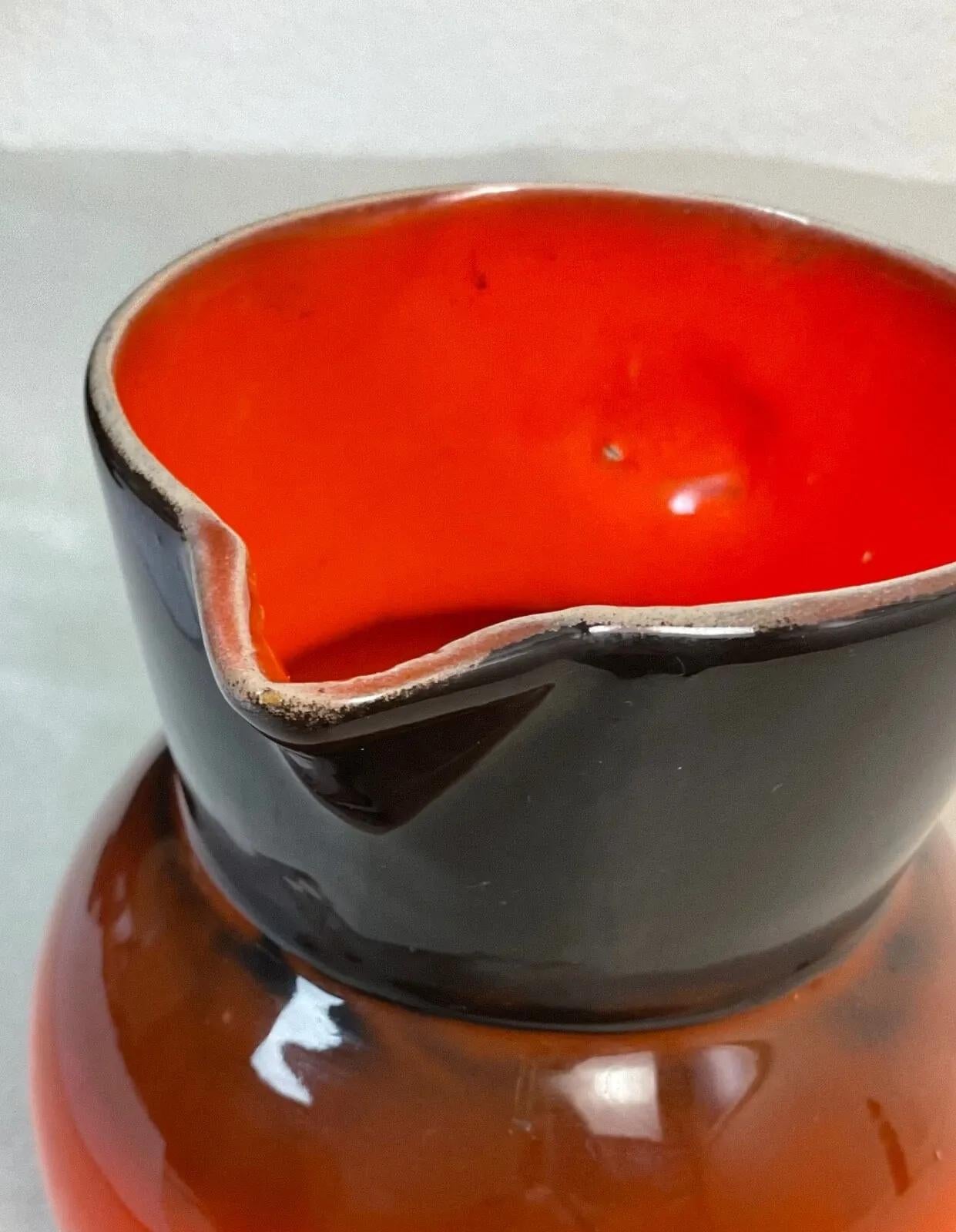 Jarra de cerámica esmaltada francesa vintage, tonos tierra, años 60 - 2Y616 en venta 1