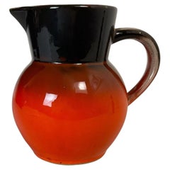 Used French Glazed Ceramic Pitcher / Carafe, Earth Tones, 1960s - 2Y616
