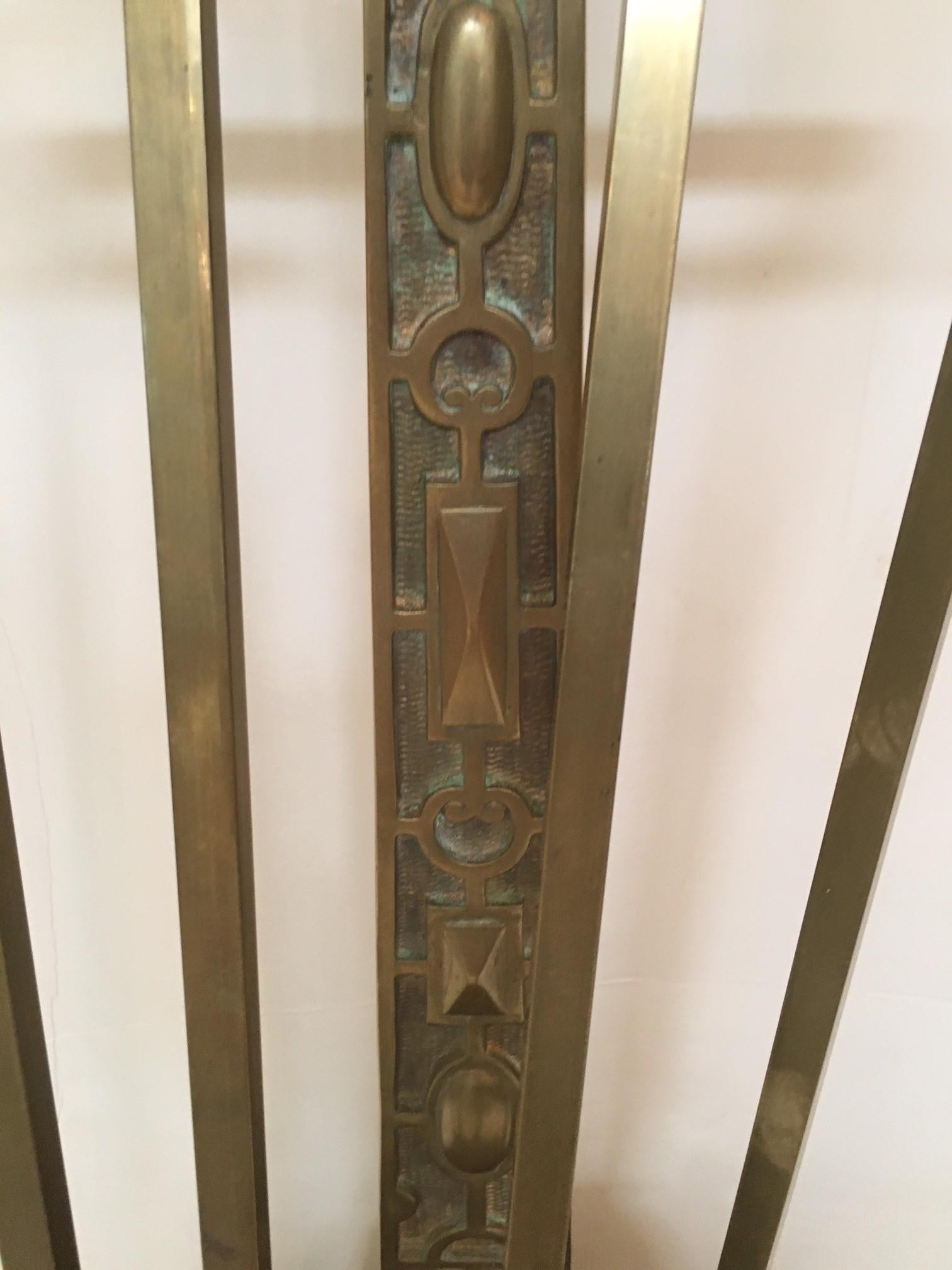 Vintage French Gold Brass Fireplace Tools Set, Tong, Poker, Shovel and Caddy For Sale 4