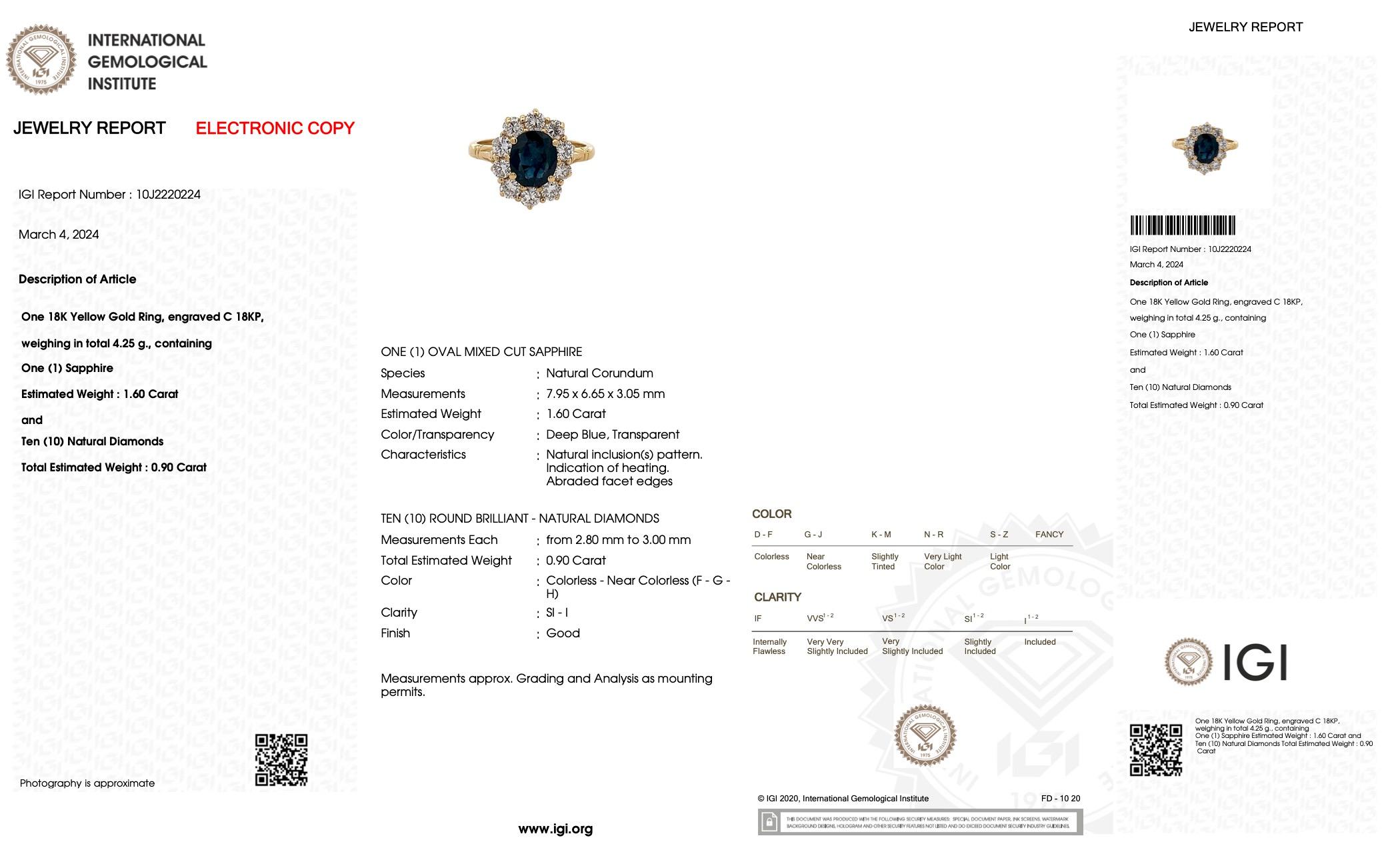 Der Vintage French Gold Cocktail Ring ist ein prächtiges Schmuckstück, das Eleganz und Raffinesse ausstrahlt. Dieser aus luxuriösem 18-karätigem Gelbgold gefertigte Ring zeigt einen atemberaubenden 1,60 Karat schweren Saphir als Herzstück, umgeben
