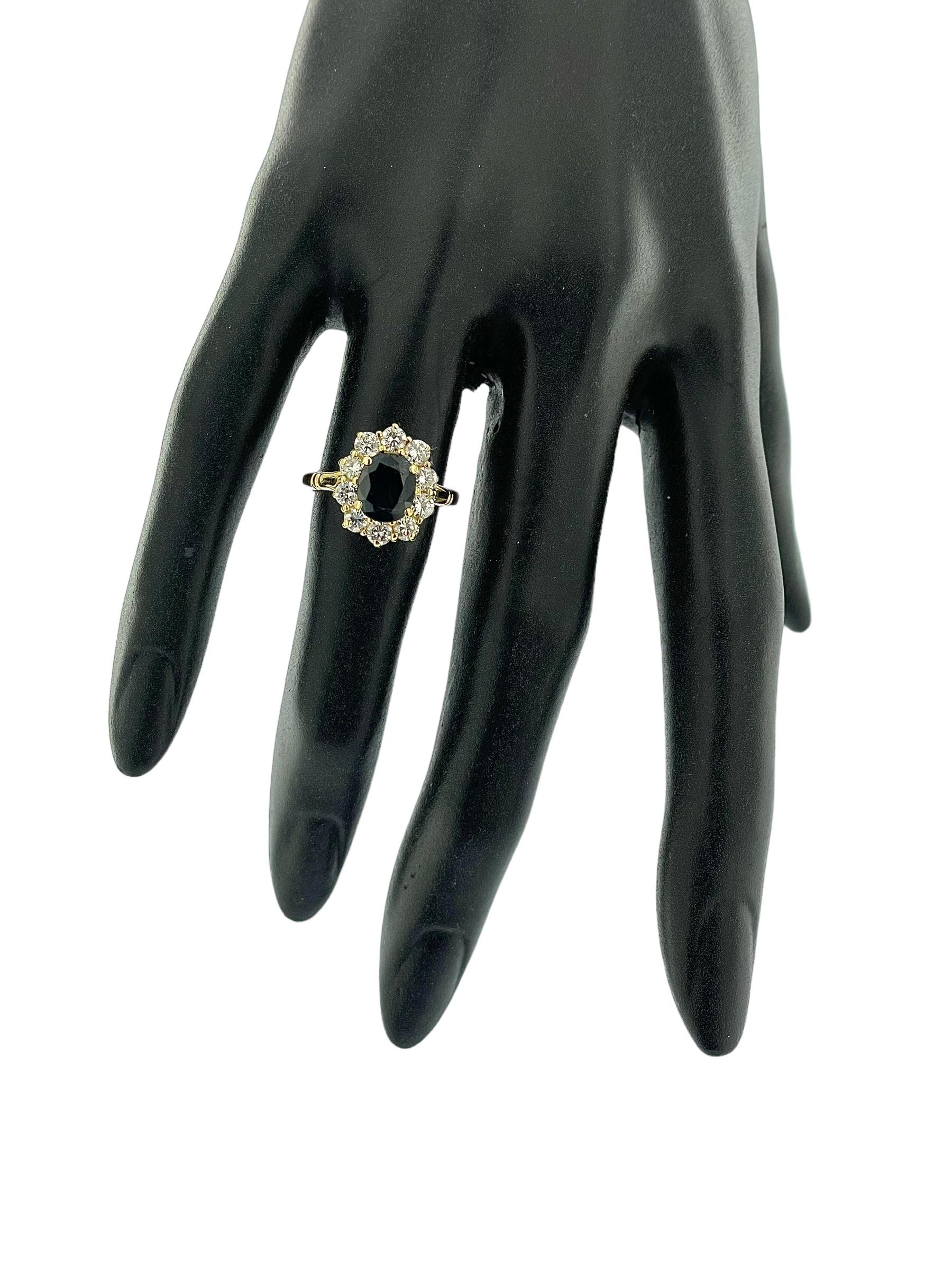 Französischer Vintage-Cocktailring aus Gold mit 1,60 Karat Saphir und Diamanten, IGI-zertifiziert (Gemischter Schliff)