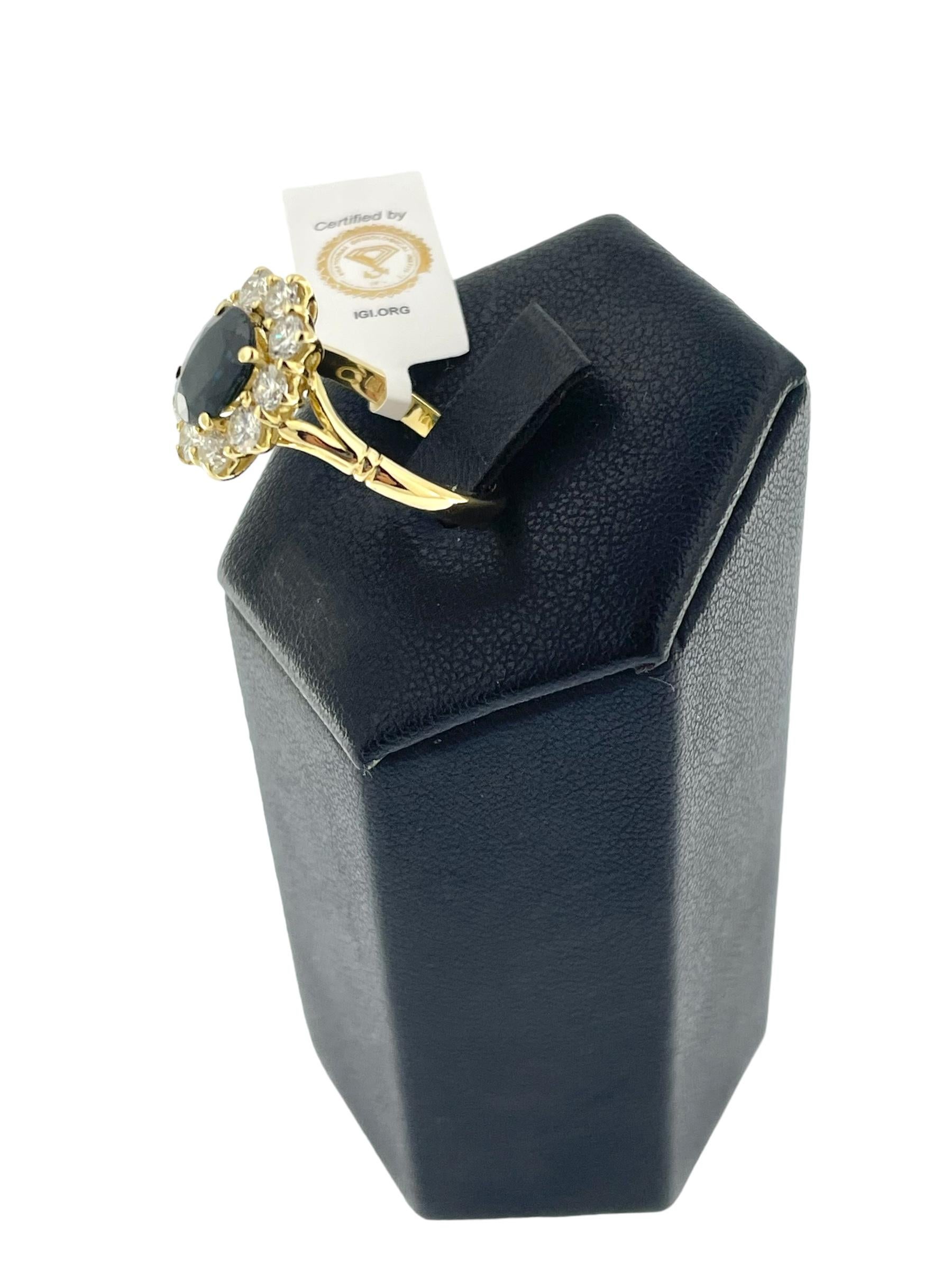 Französischer Vintage-Cocktailring aus Gold mit 1,60 Karat Saphir und Diamanten, IGI-zertifiziert 1