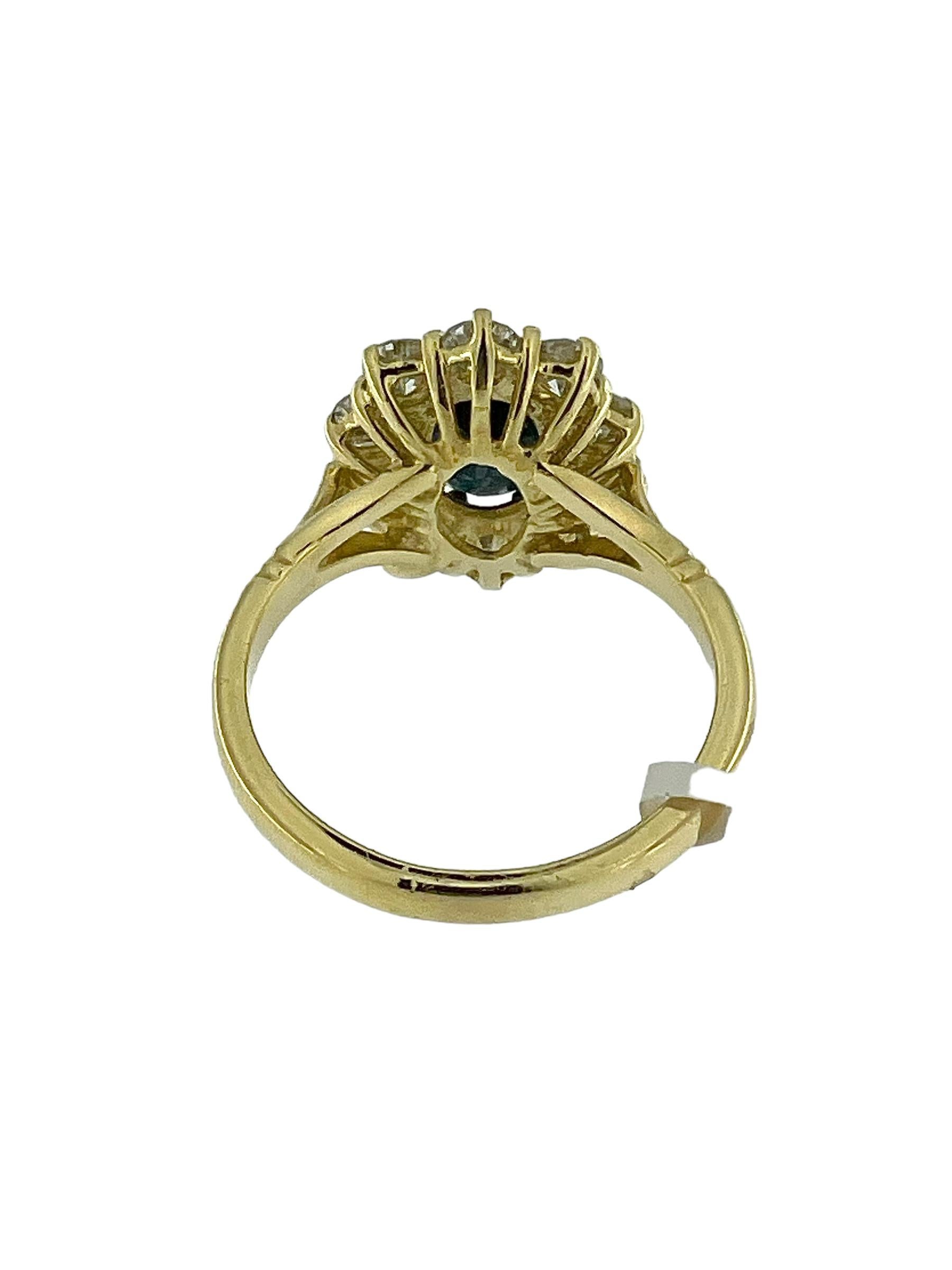 Französischer Vintage-Cocktailring aus Gold mit 1,60 Karat Saphir und Diamanten, IGI-zertifiziert 2