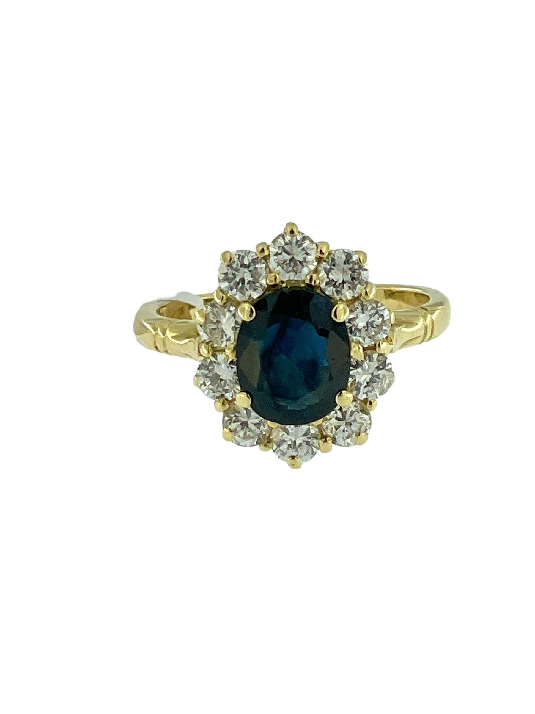 Vintage French Gold Cocktail Ring 1.60ct Sapphire and Diamonds IGI Certified For Sale 3