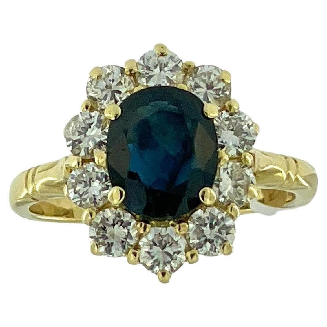 Vintage French Gold Cocktail Ring 1.60ct Sapphire and Diamonds IGI Certified