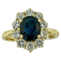 Anillo de cóctel de oro francés vintage 1,60 ct Zafiro y diamantes Certificado IGI