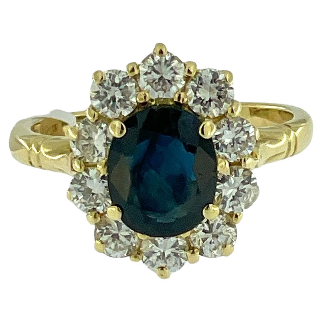 Vintage French Gold Cocktail Ring 1.60ct Sapphire and Diamonds IGI Certified For Sale
