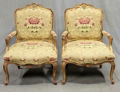 Vintage Französisch Blattgold Bergere Stühle mit Designer-Damast-Polsterung - ein Paar