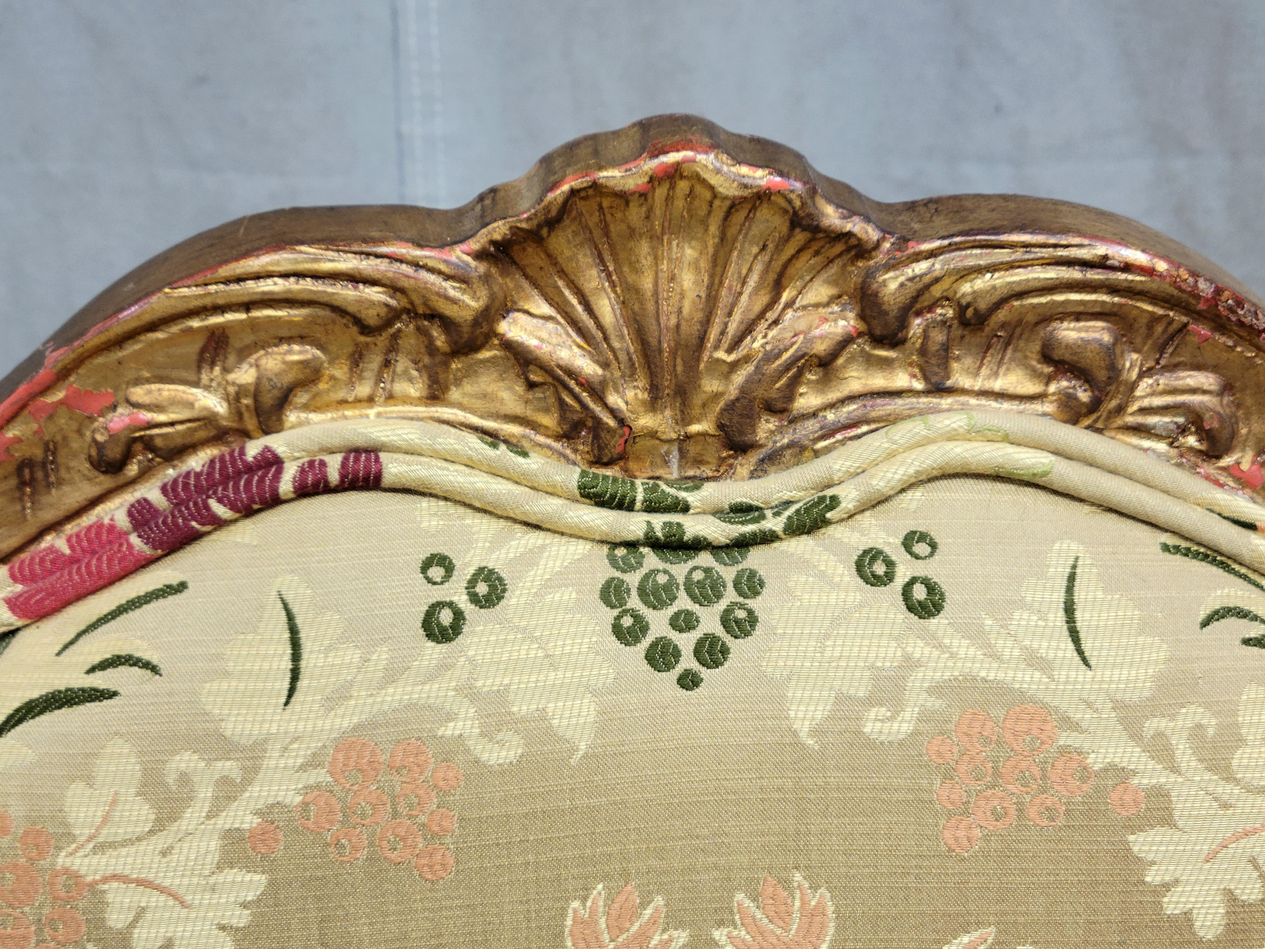 Vintage French Gold Leaf Bergere Chairs With Designer Damask Upholstery - a Pair 3