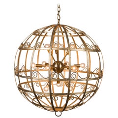 Vintage French Gold Metal Light Fixture Sputnik Style Chandelier, circa 1950